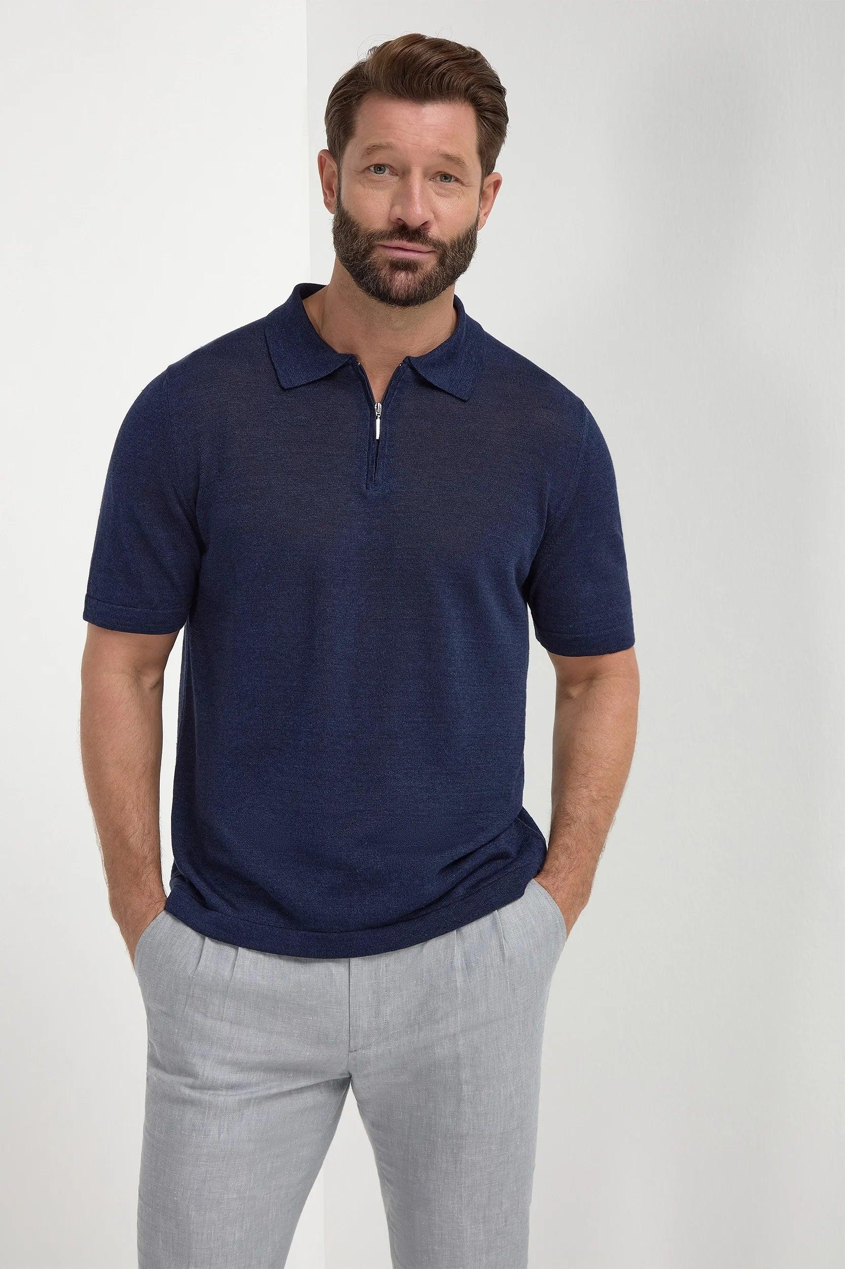 Blue Zipped polo shirt