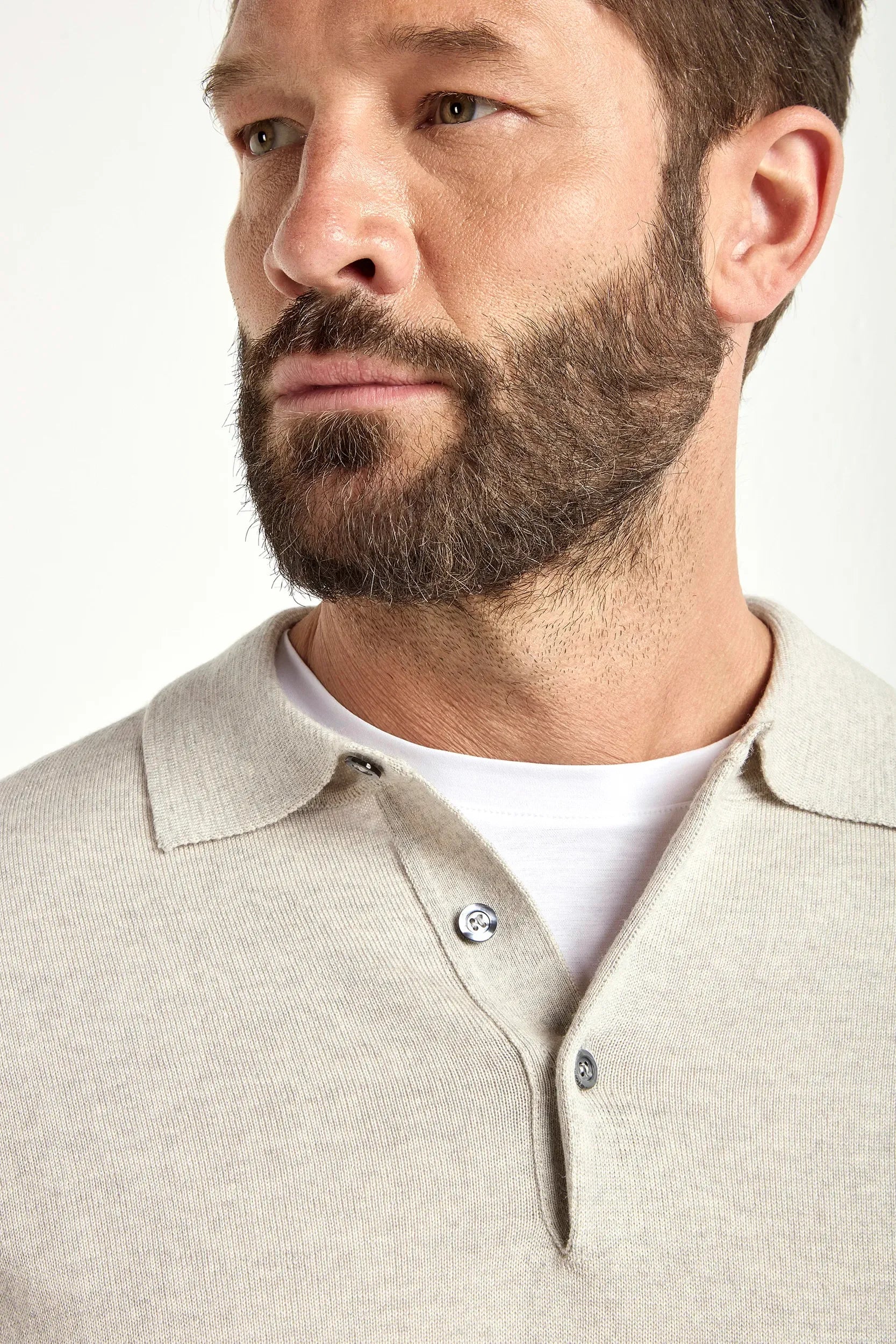 Polo shirt in greige merino
