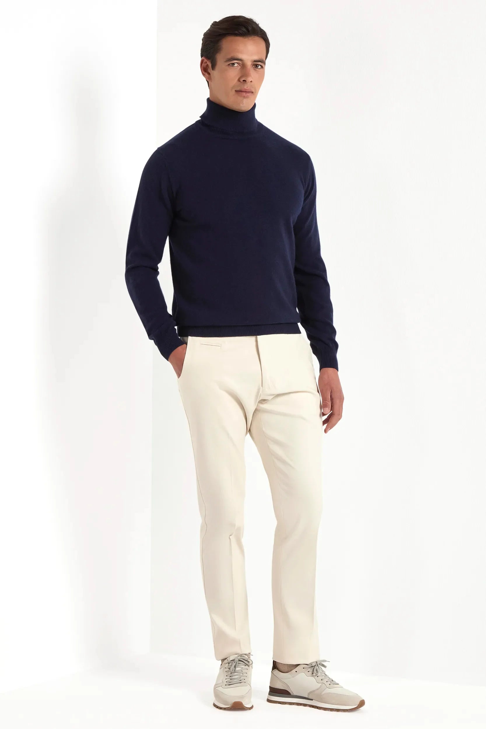 Blue cashmere turtleneck sweater