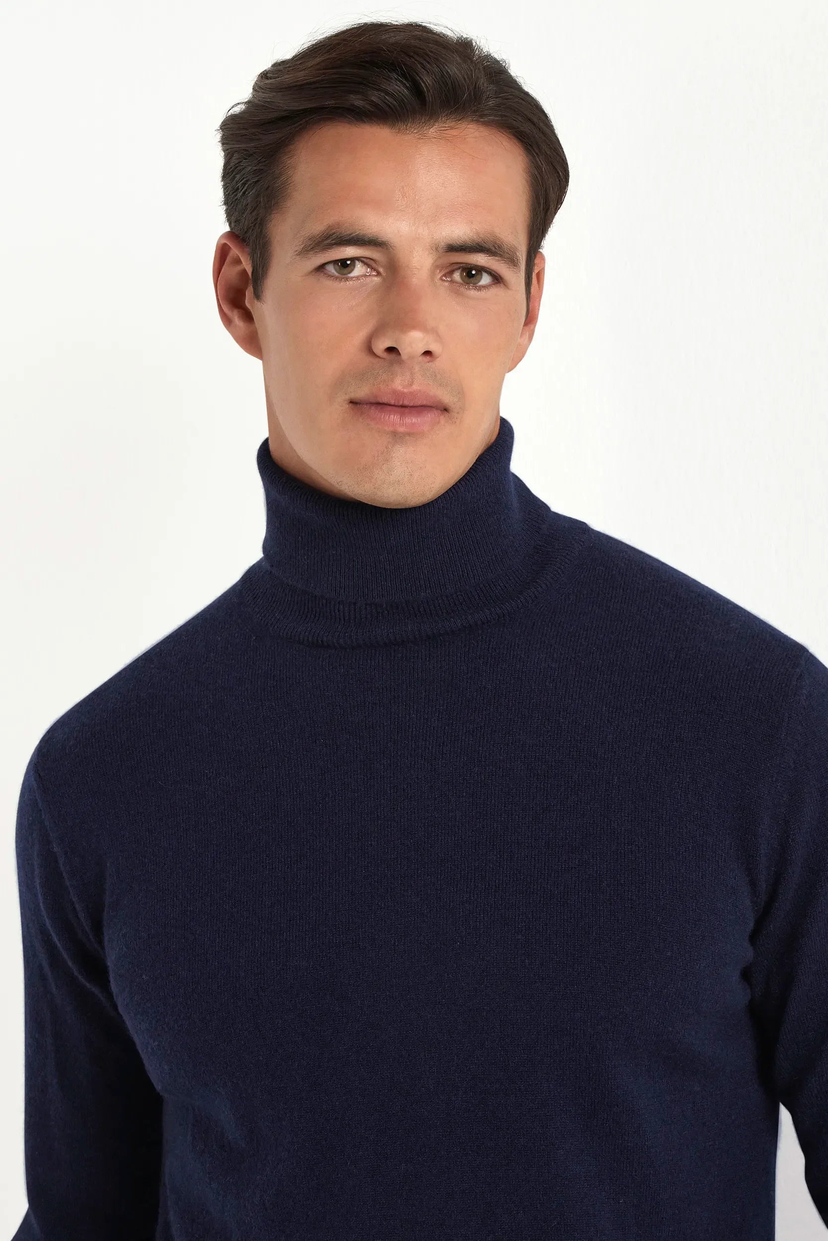 Blue cashmere turtleneck sweater