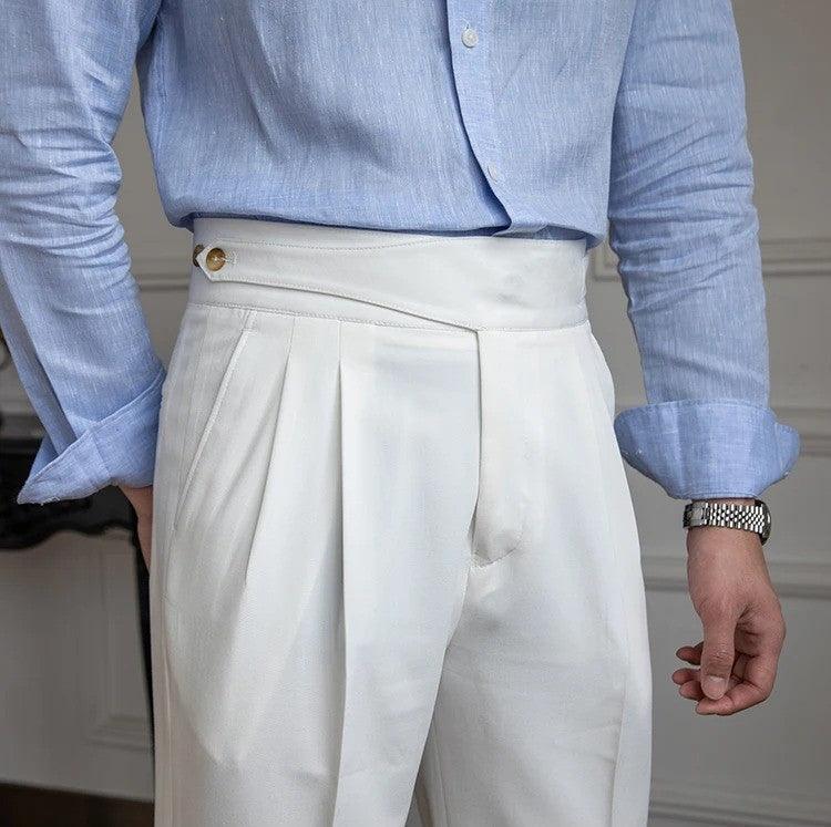 Pleated straight-leg pants
