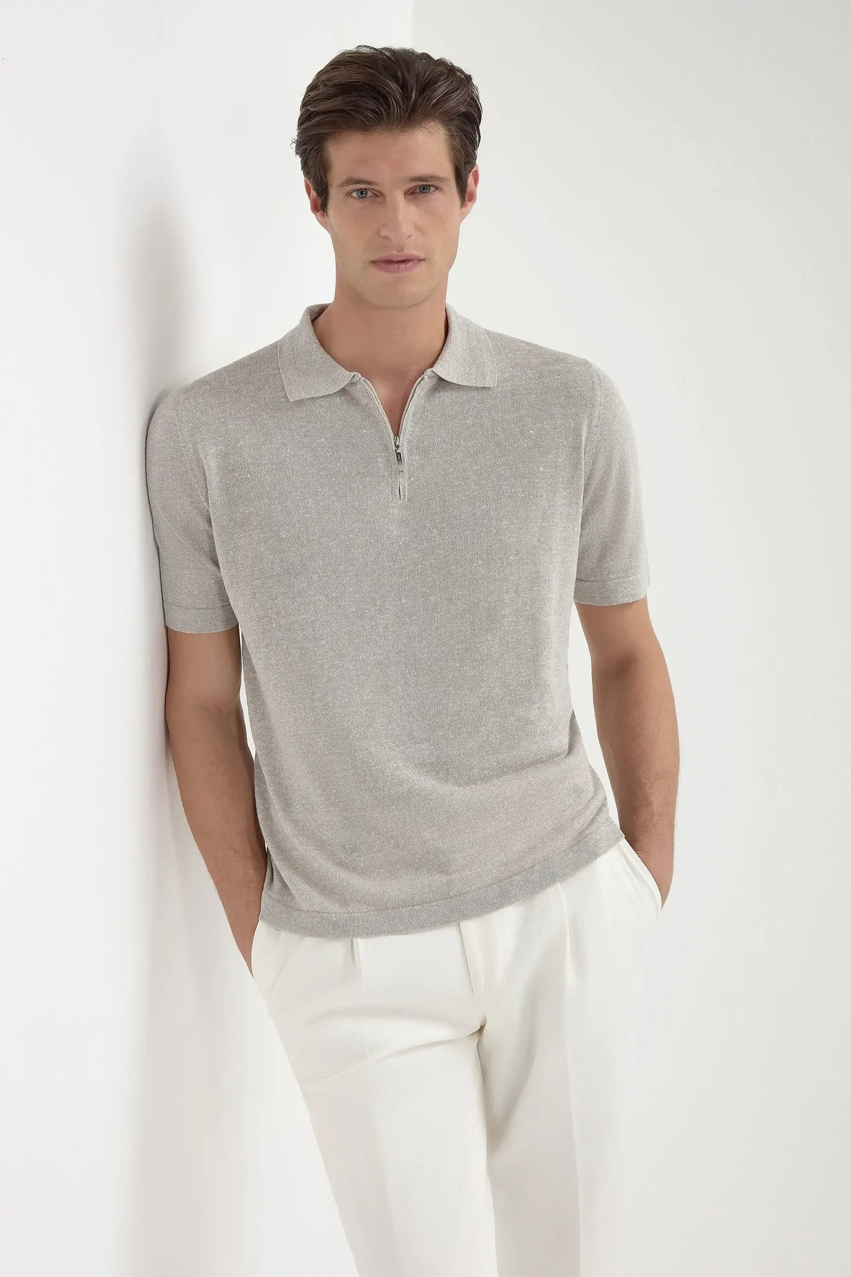 Gray Zipped polo shirt