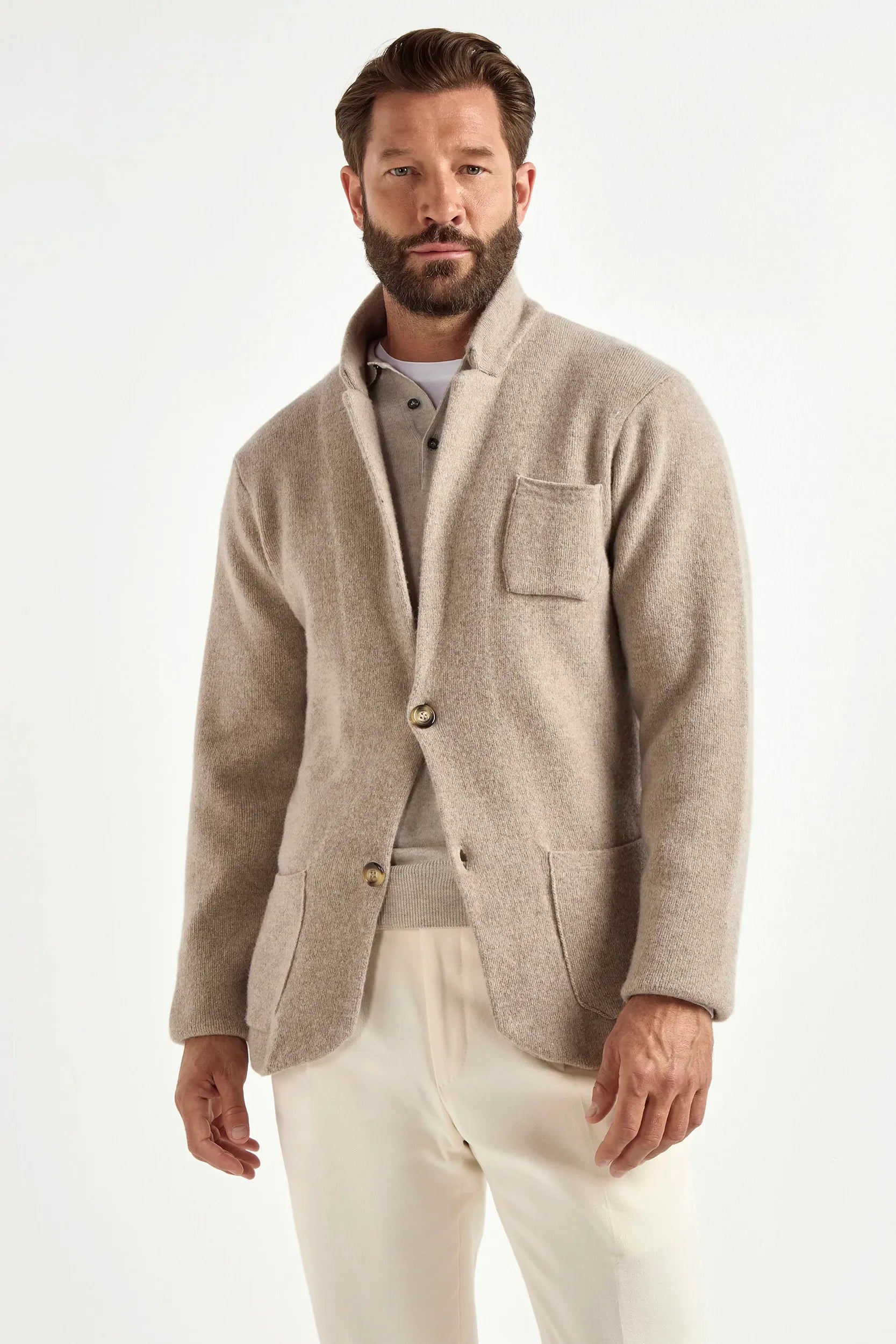 Taupe knit jacket - wool and cashmere