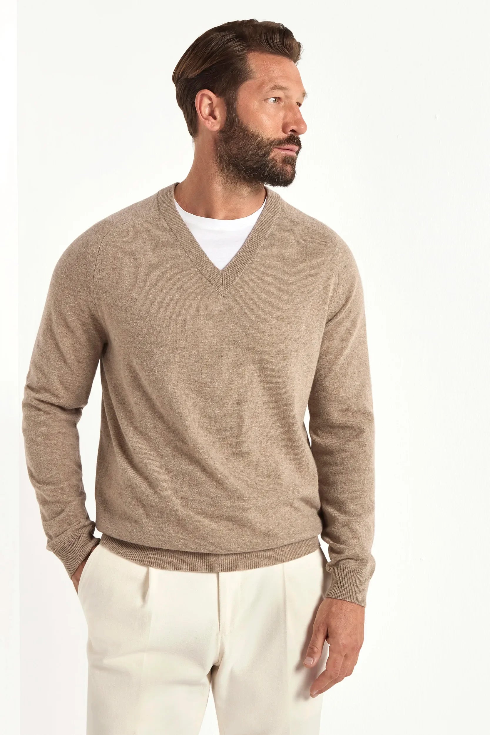 Taupe V-neck sweater