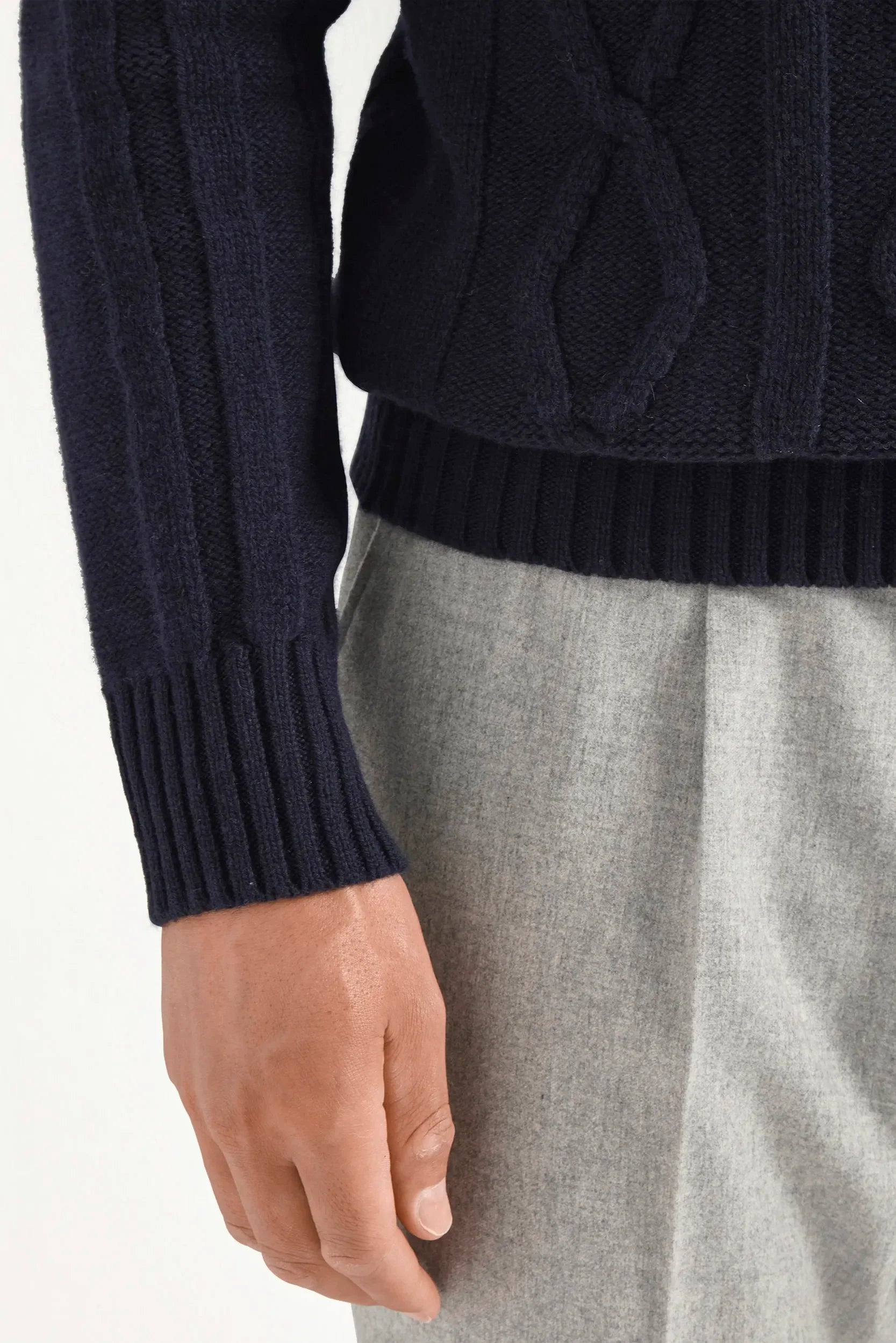 Blue jacquard patterned turtleneck sweater