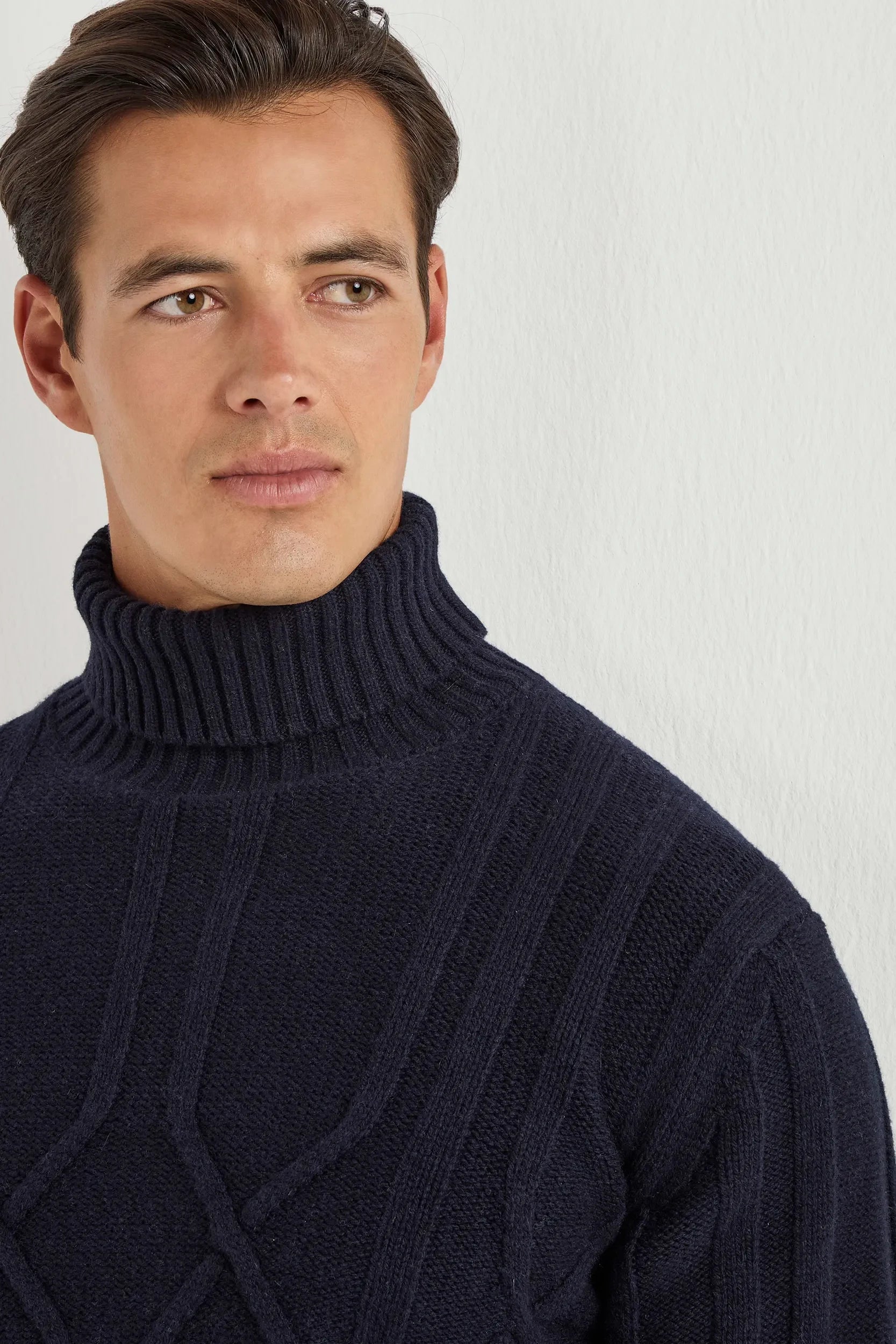 Blue jacquard patterned turtleneck sweater