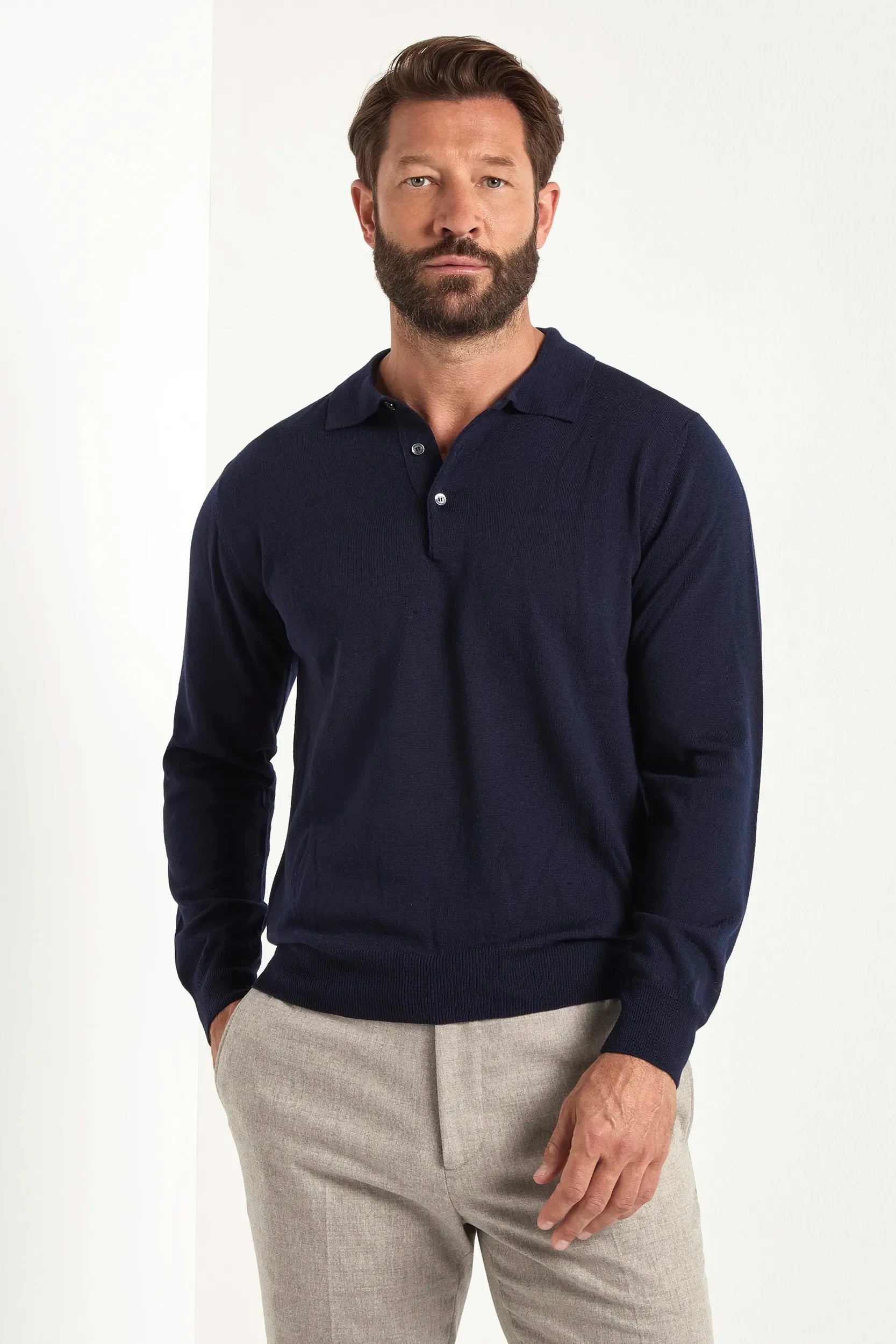 polo bleu en mérinos