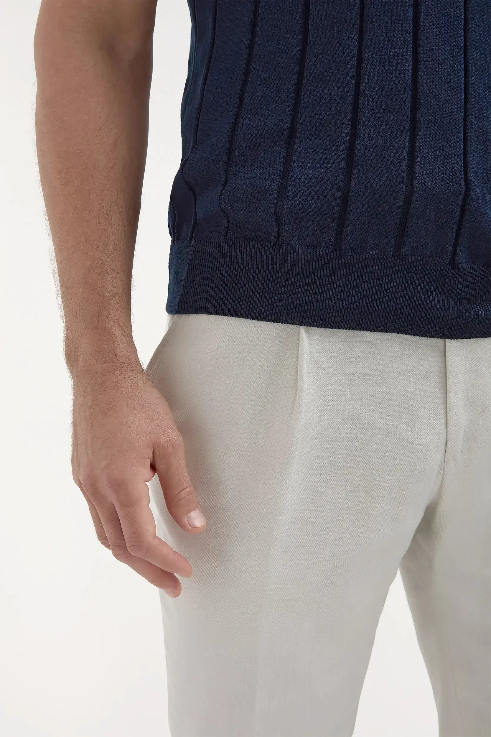 Blue ribbed polo shirt