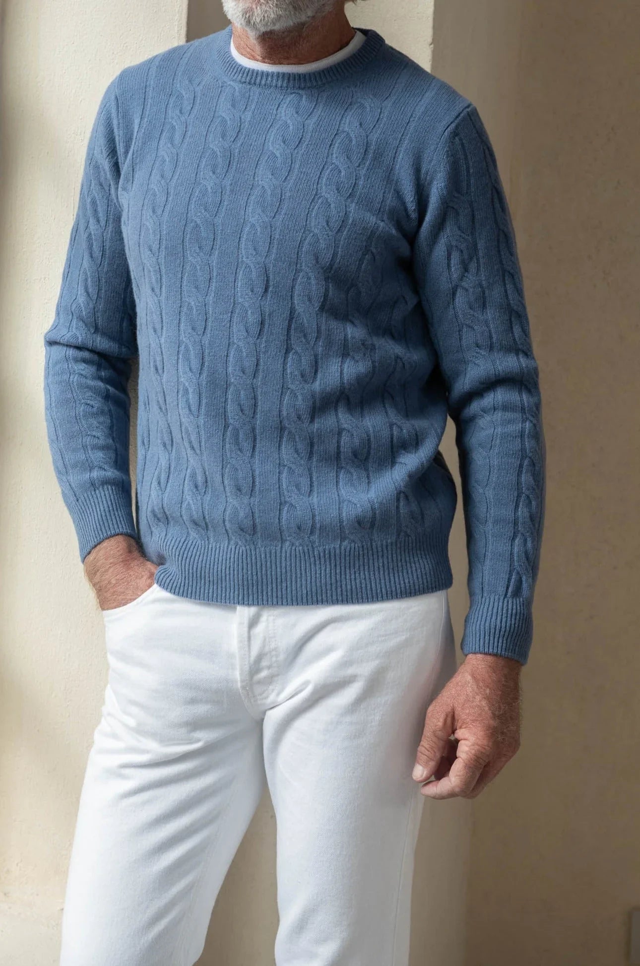 Dusty blue cable-knit sweater