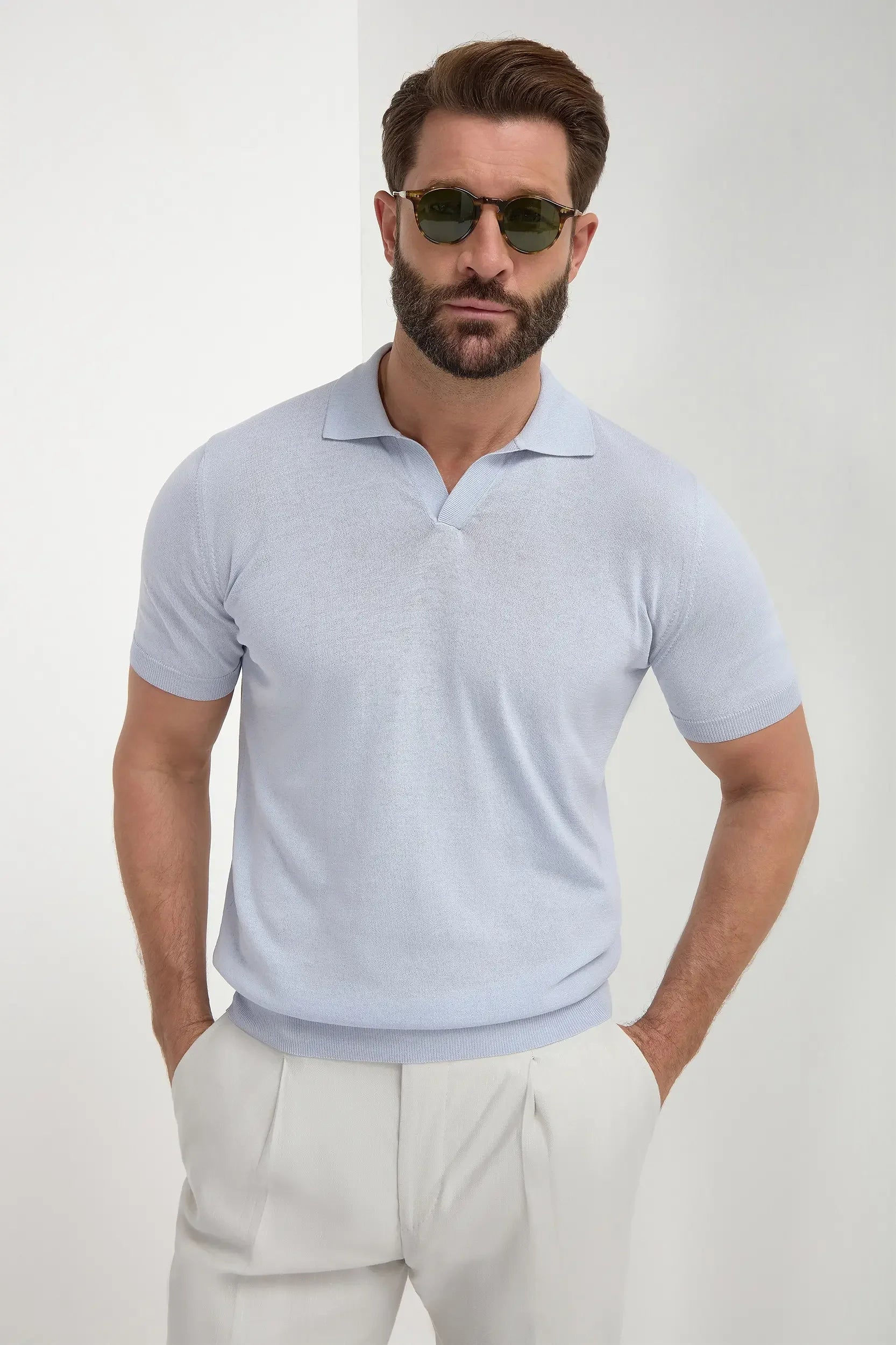 Light blue polo shirt