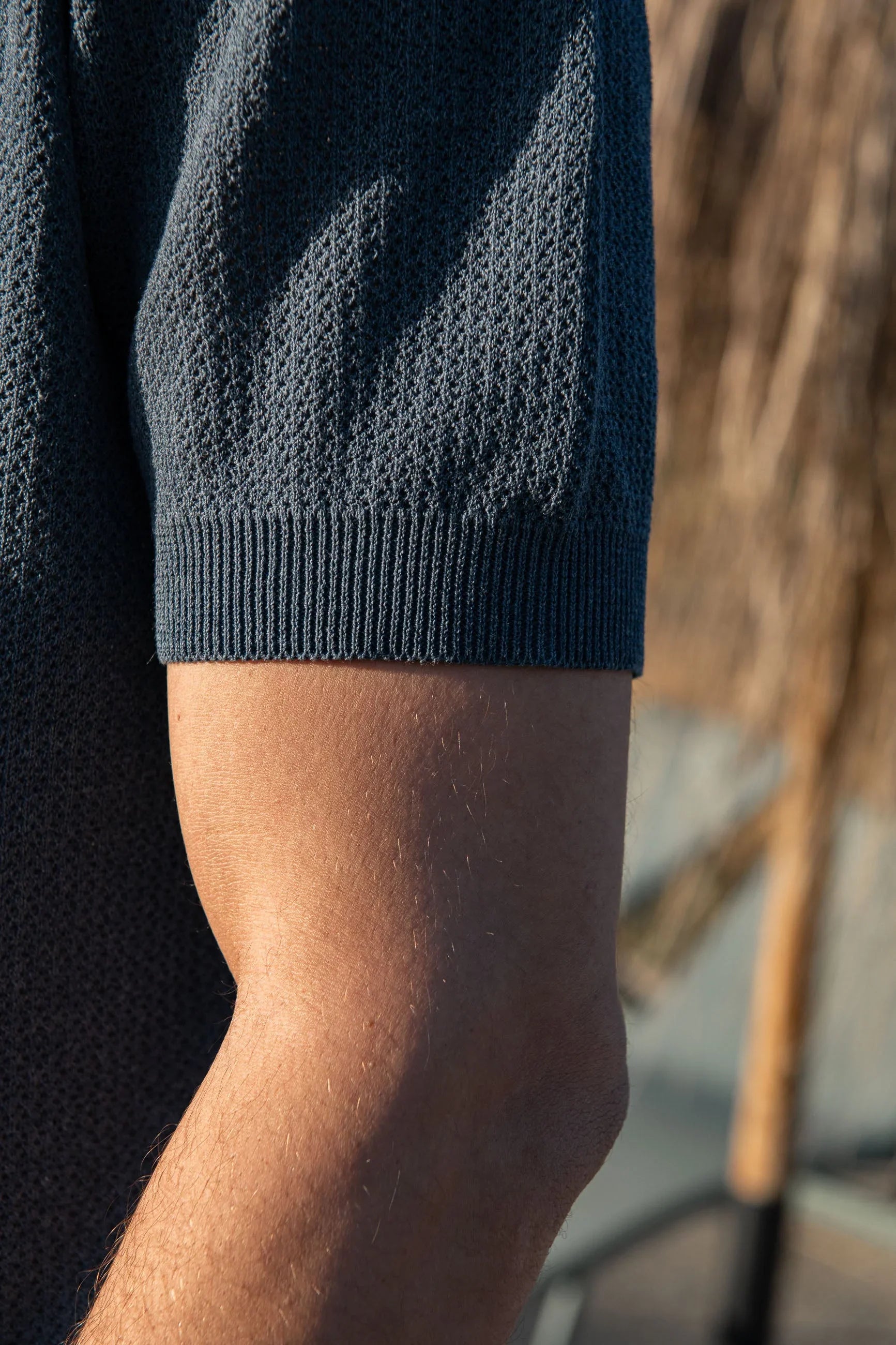 Ocean textured mesh polo shirt with zip