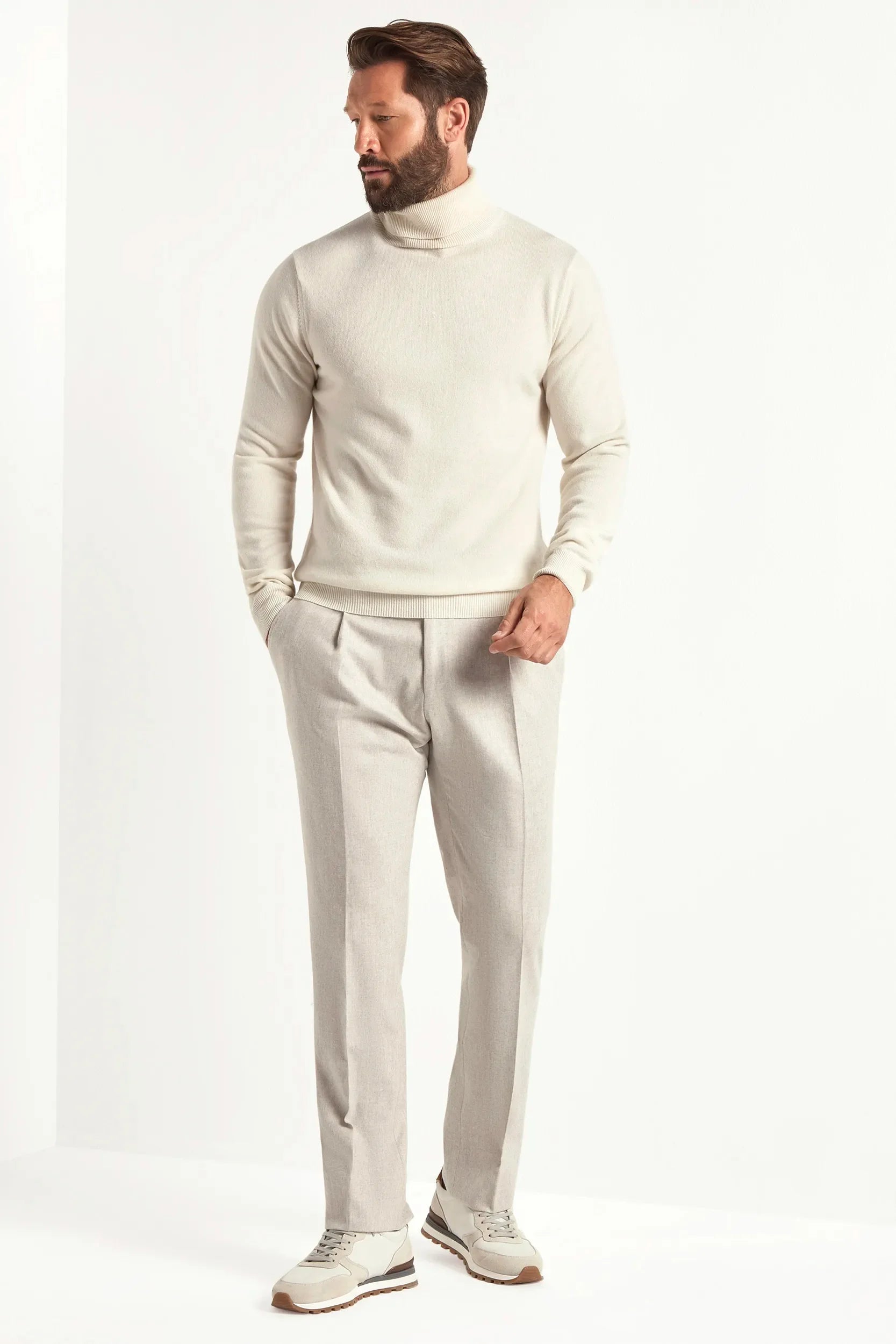 Off-white cashmere turtleneck sweater