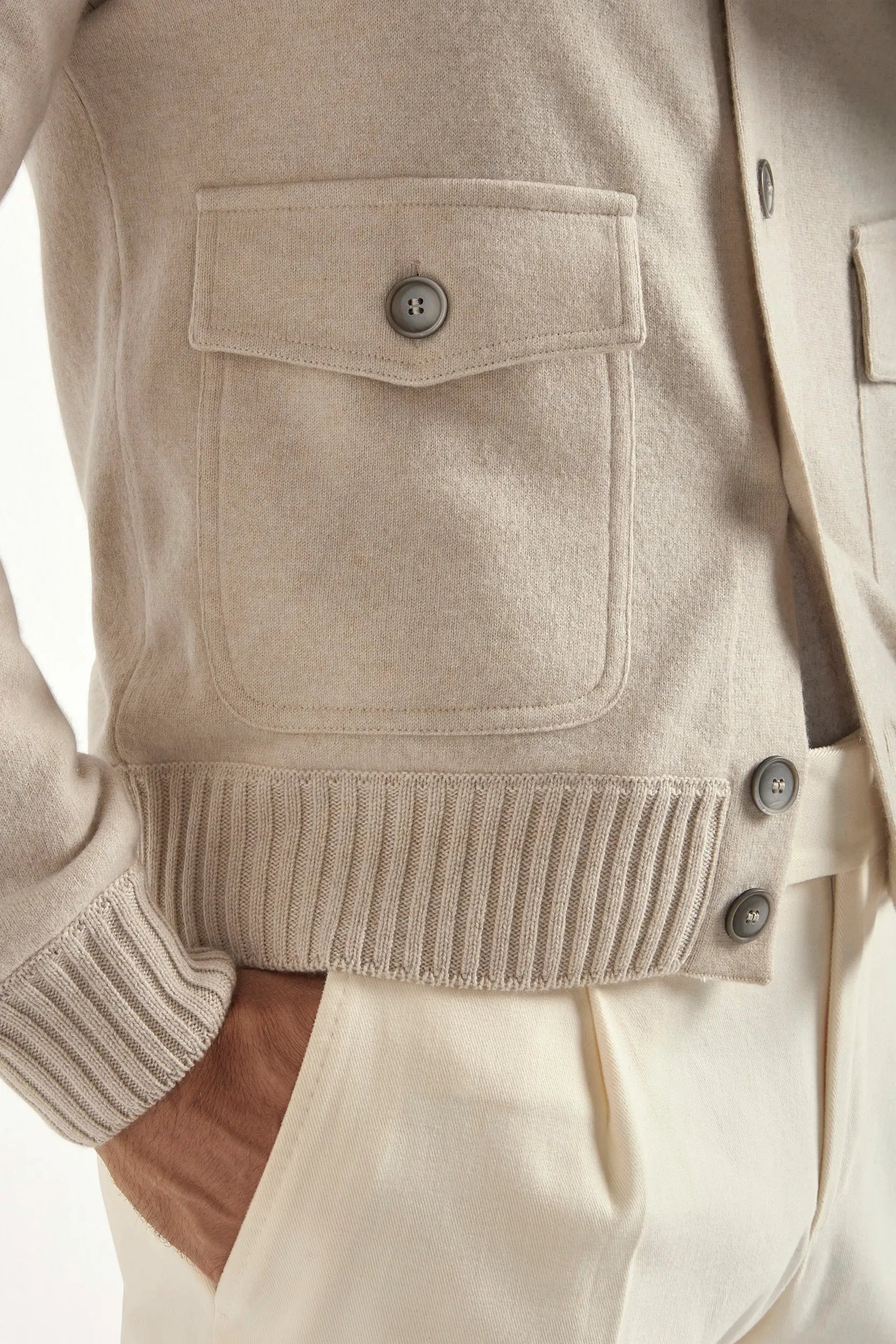 Stone knitted merino wool and cashmere bomber