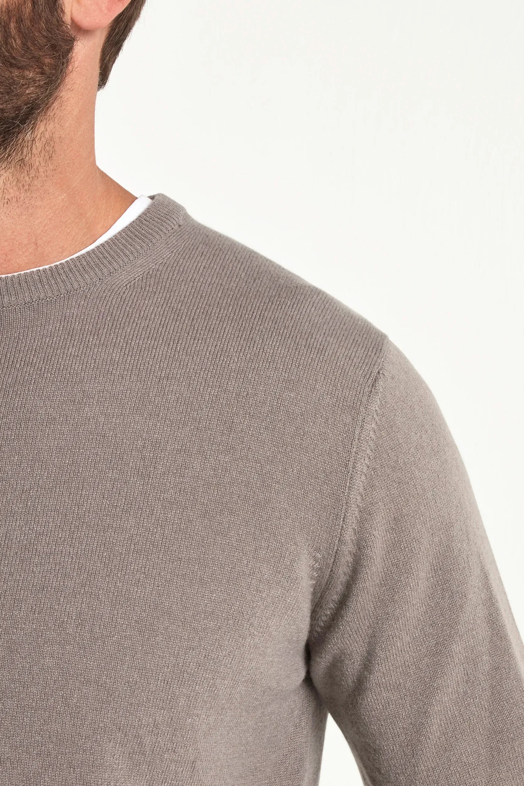 Taupe cashmere round-neck sweater