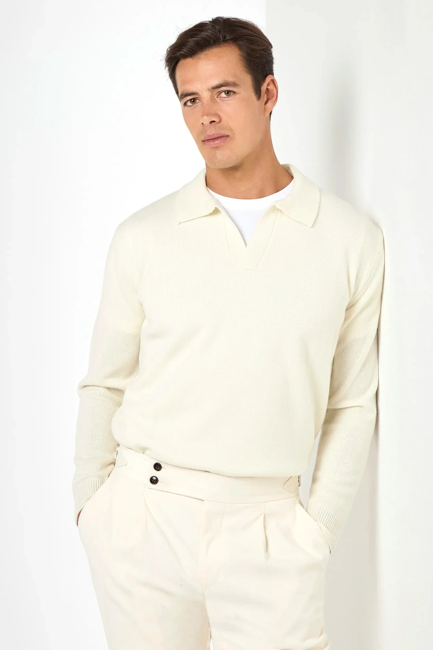 White wool polo shirt
