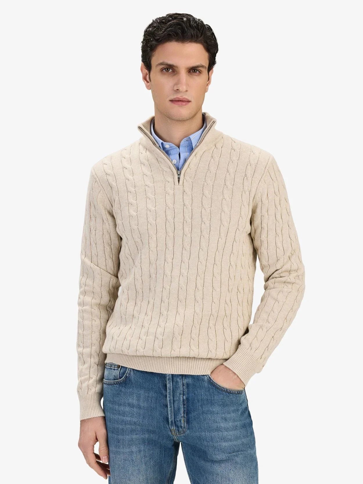 Pull à demi-zip pour homme - 100 % coton
