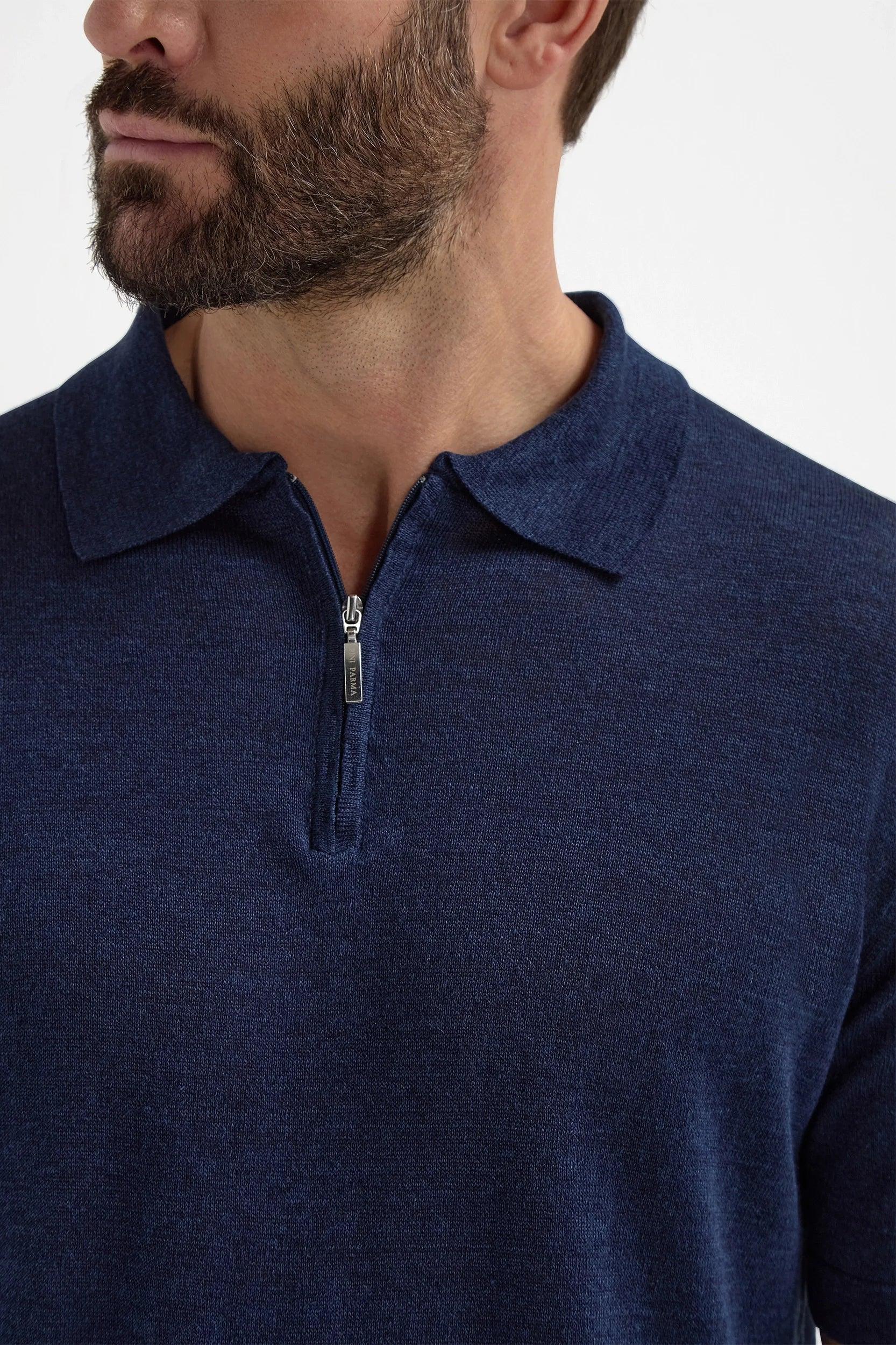 Blue Zipped polo shirt