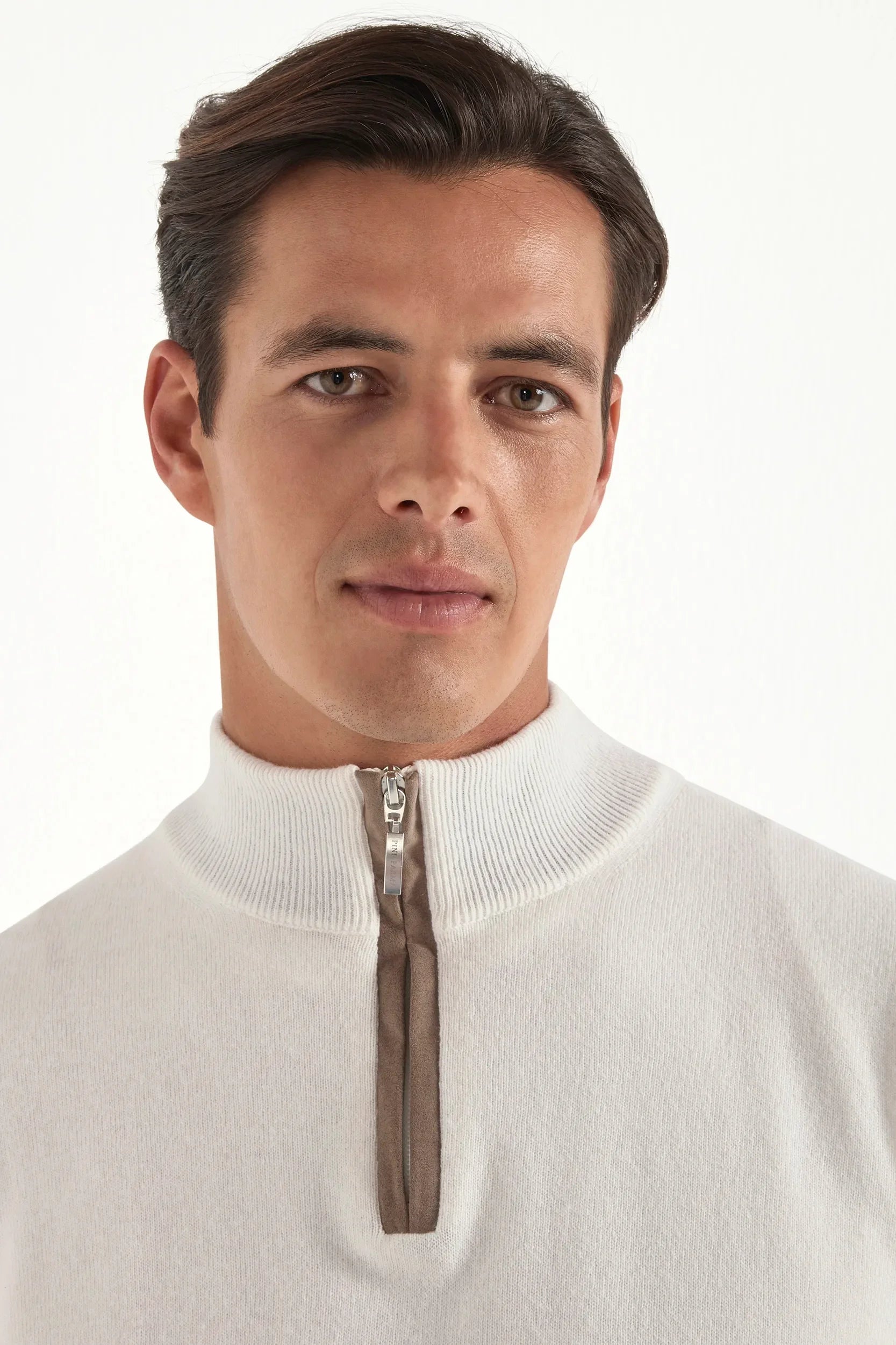 Half-zip in off-white wool and cashmere
