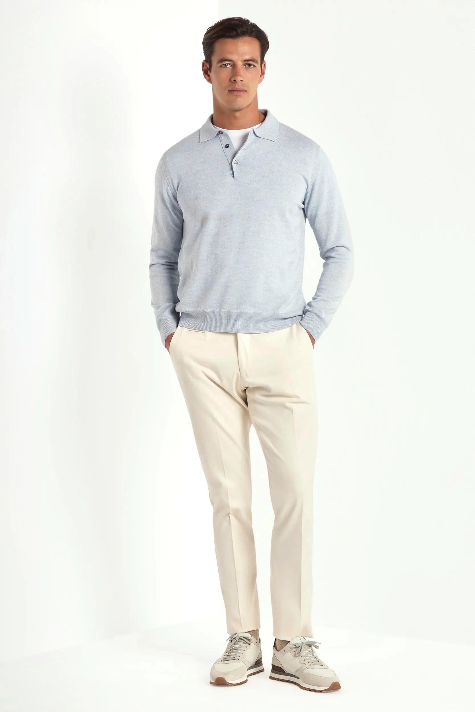 Light blue merino polo shirt