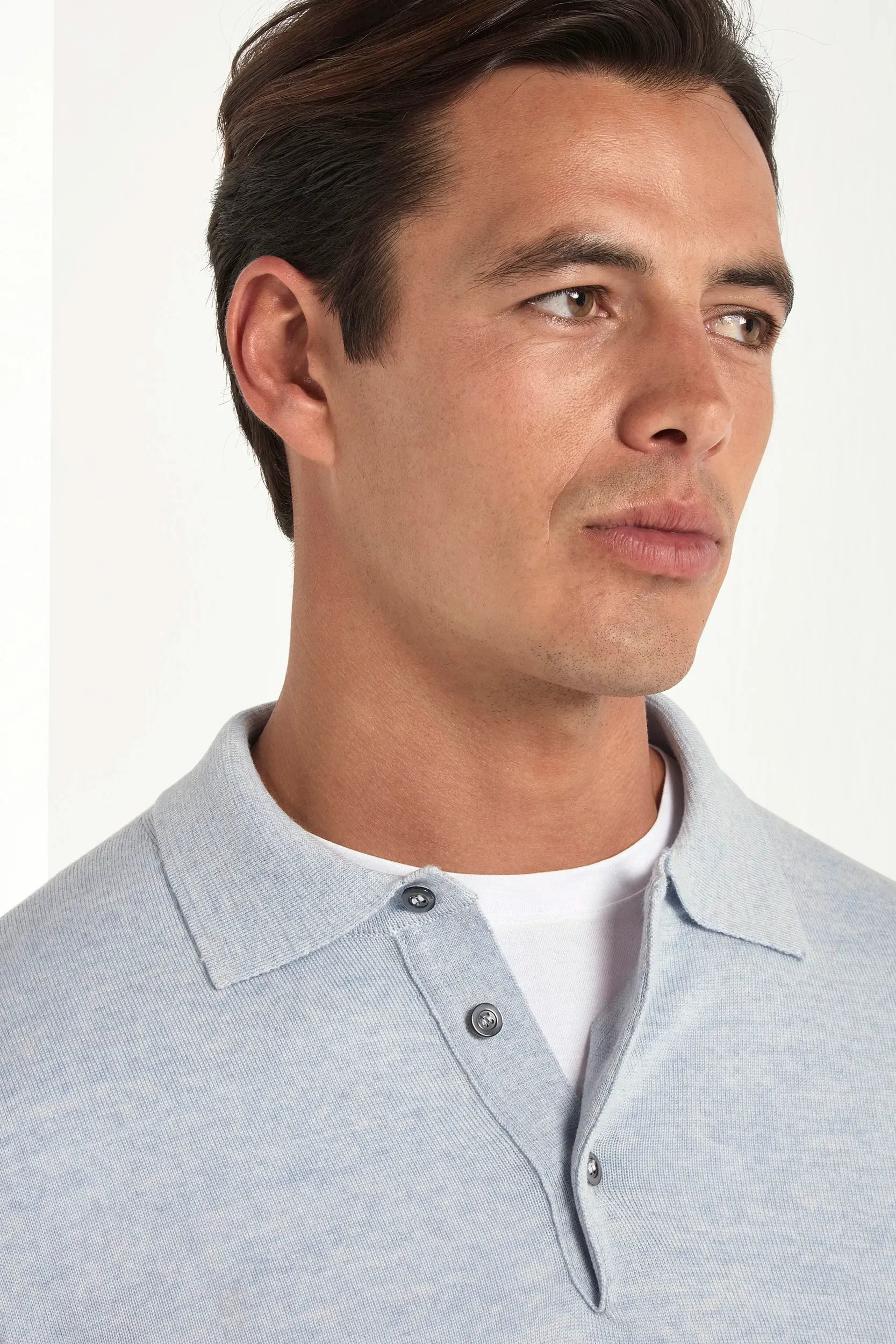 Light blue merino polo shirt