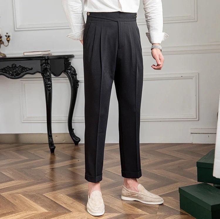 Pleated straight-leg pants
