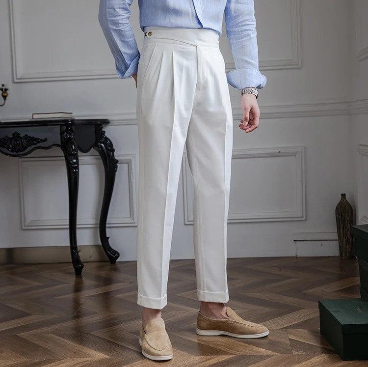 Pleated straight-leg pants