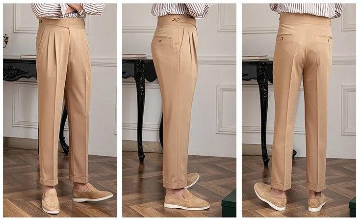 Pleated straight-leg pants