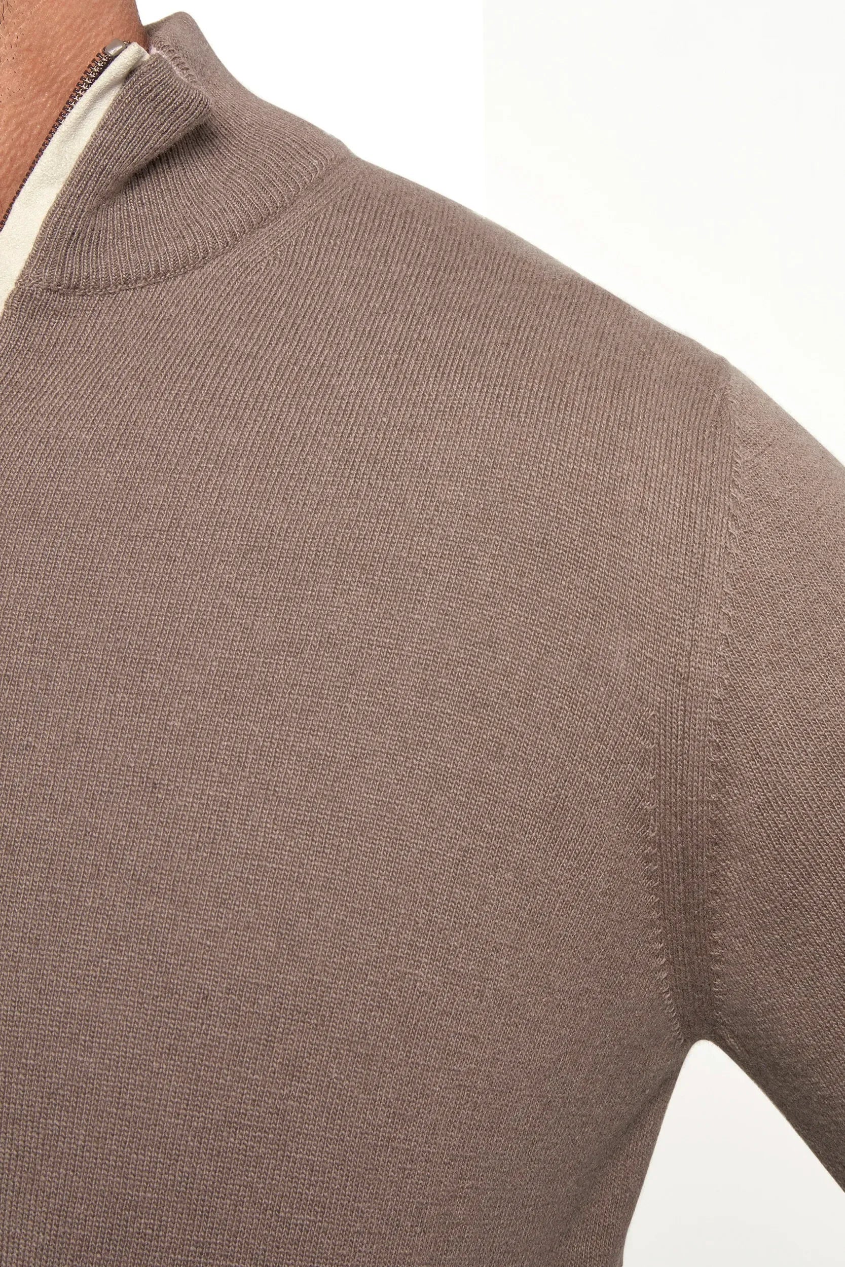 Half-zip in taupe wool and cashmere