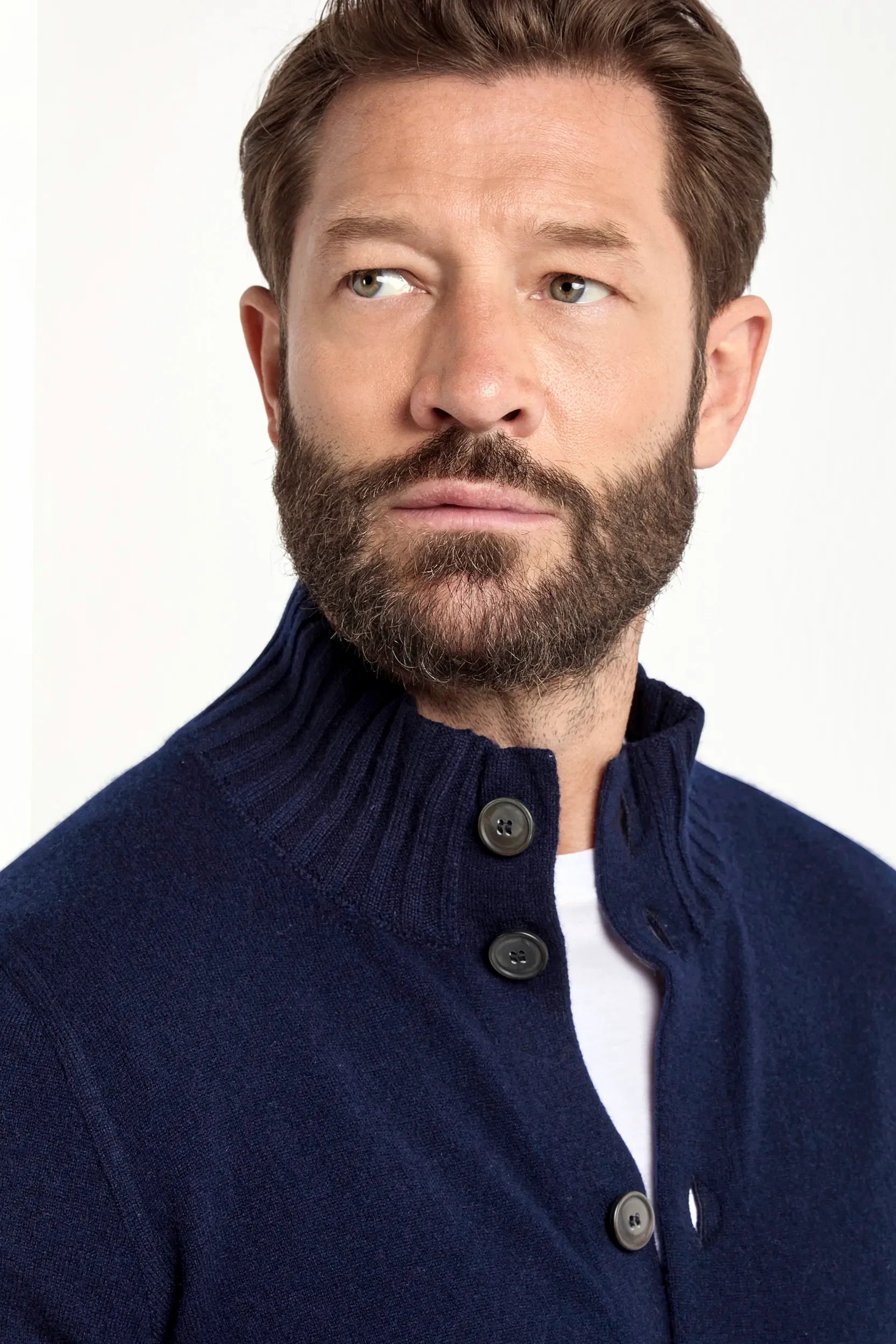 Knitted bomber in merino wool and blue cashmere