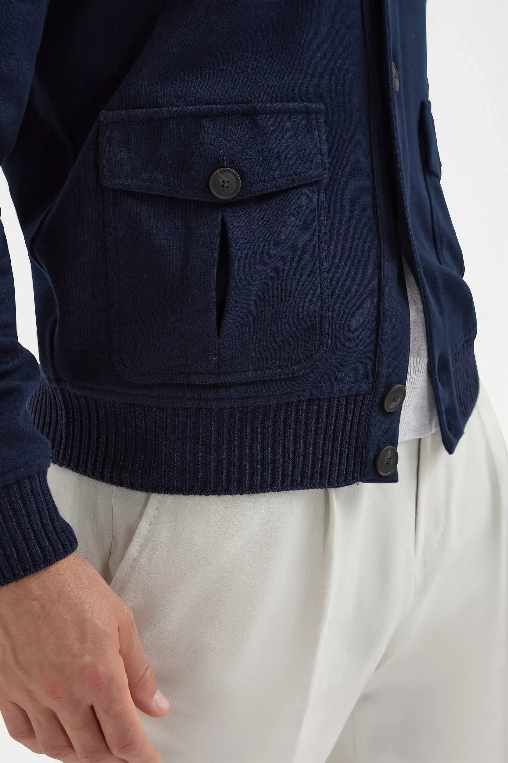 Blue cotton knit bomber