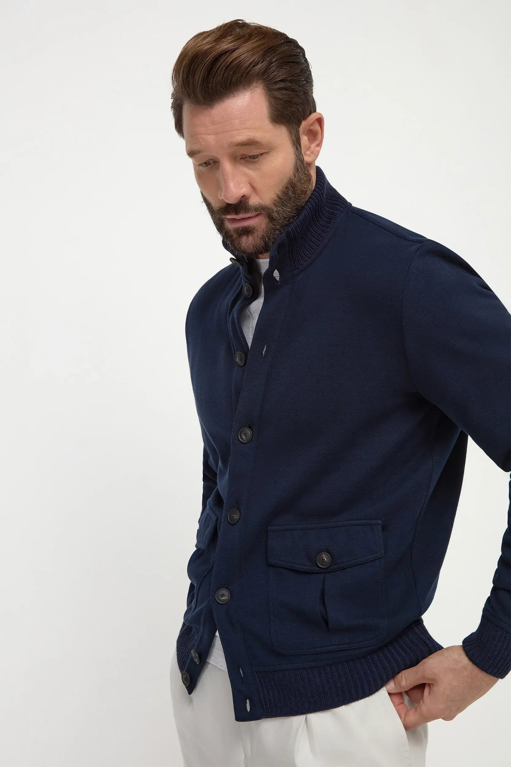 blouson aviateur en maille de coton bleu
