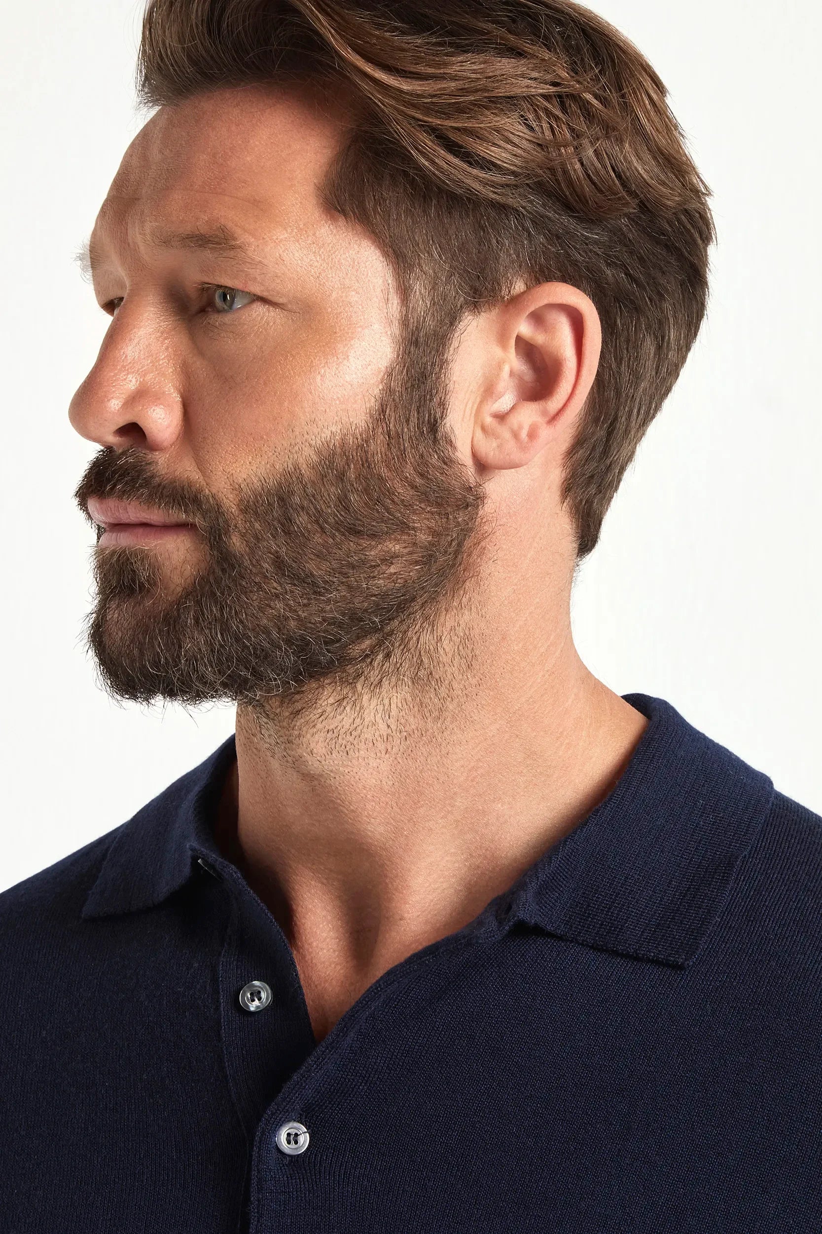Blue merino polo shirt