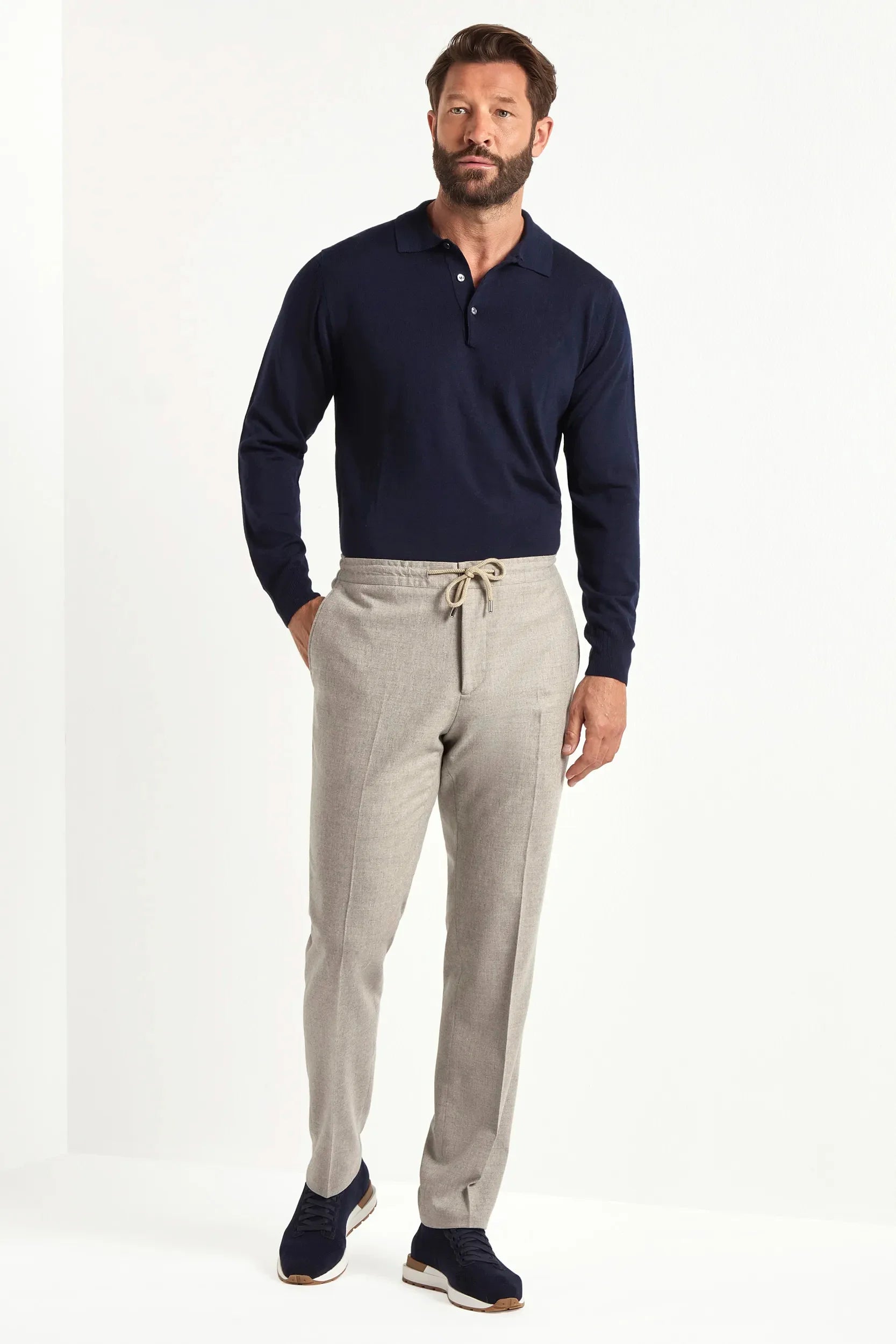 Blue merino polo shirt