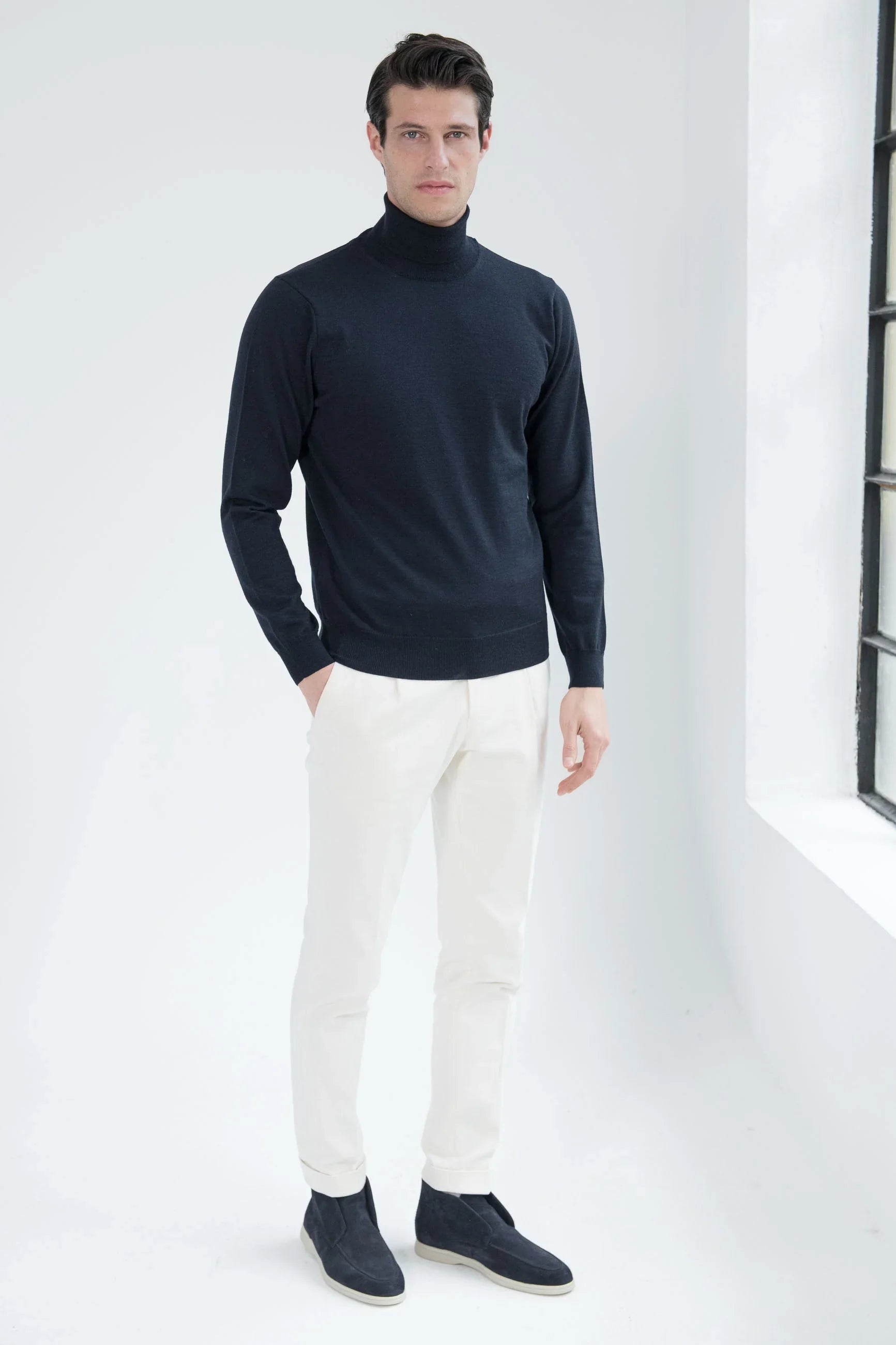 Blue merino turtleneck sweater