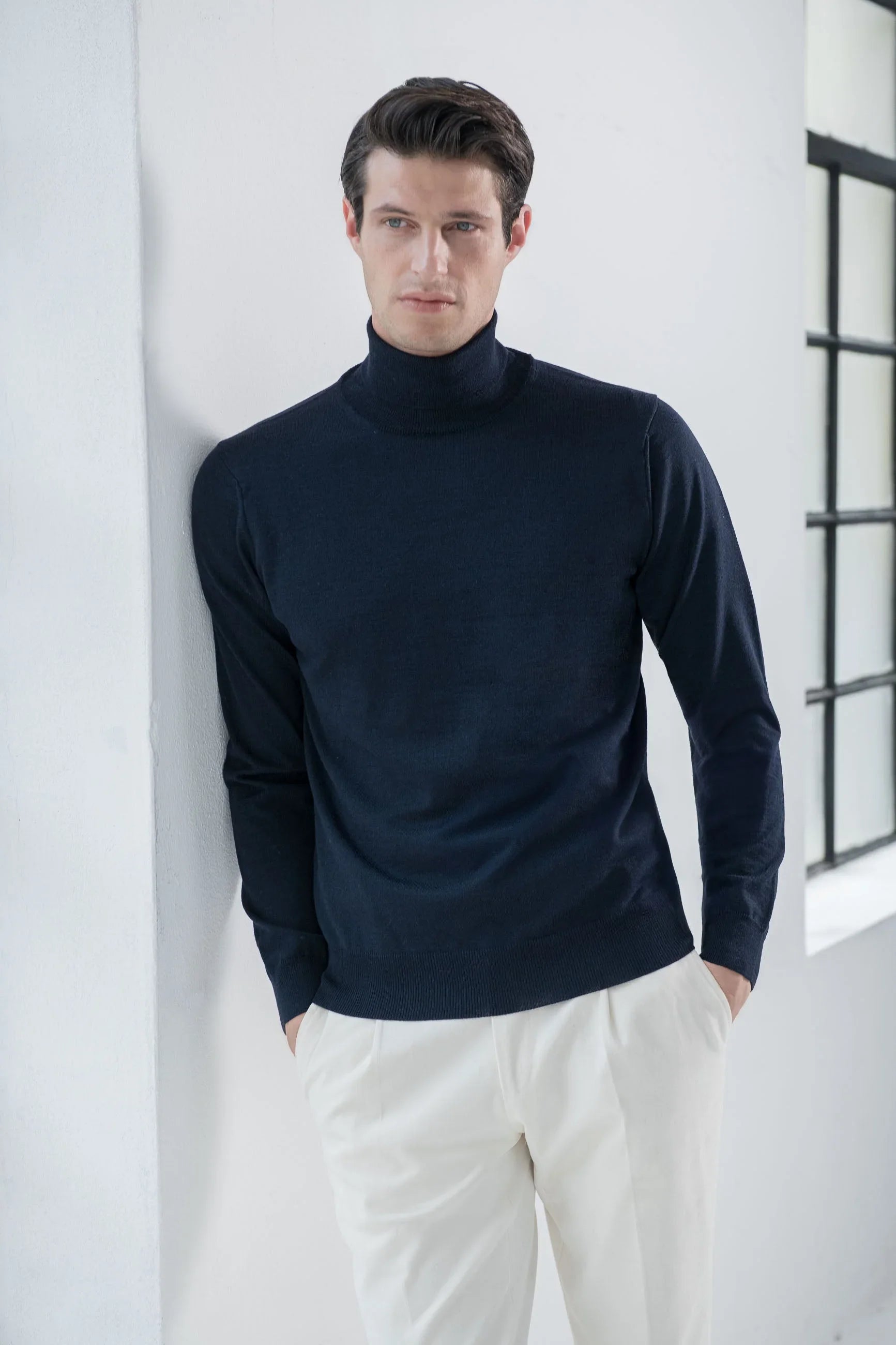 Blue merino turtleneck sweater