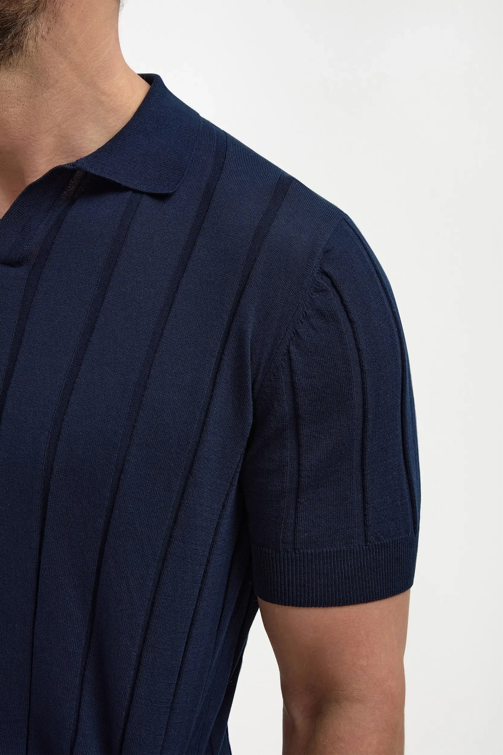 Blue ribbed polo shirt