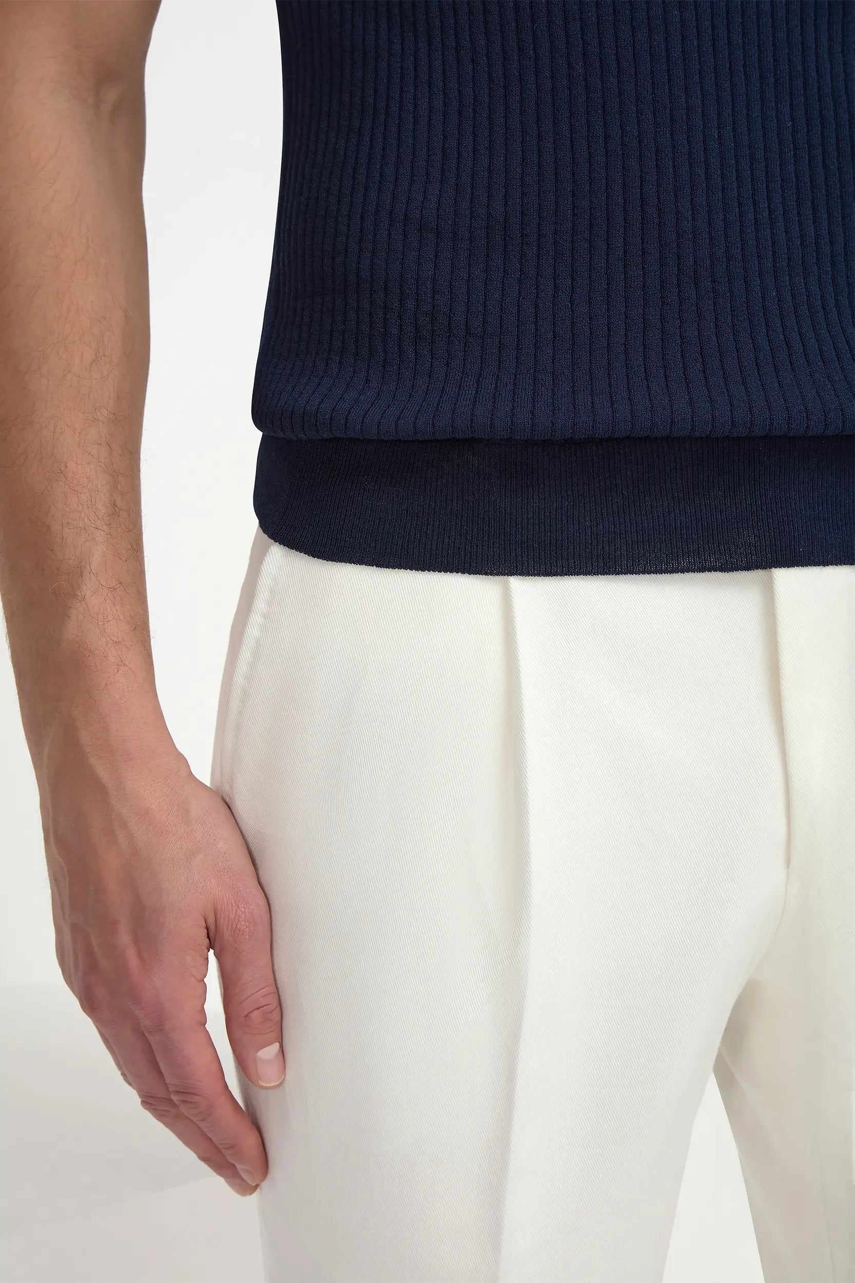 Blue zip polo with fine ribbing