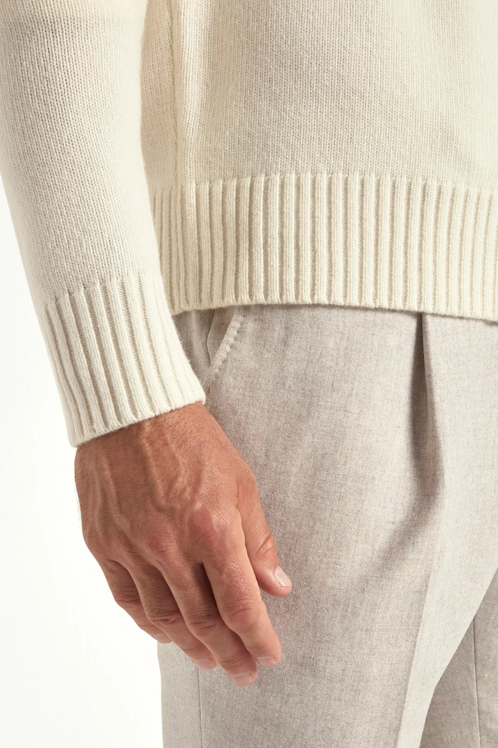 Pull à col rond en mérinos crème
