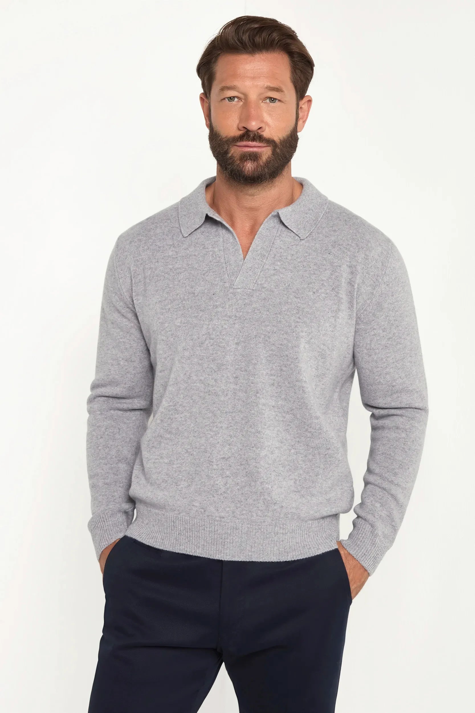 Grey wool polo shirt