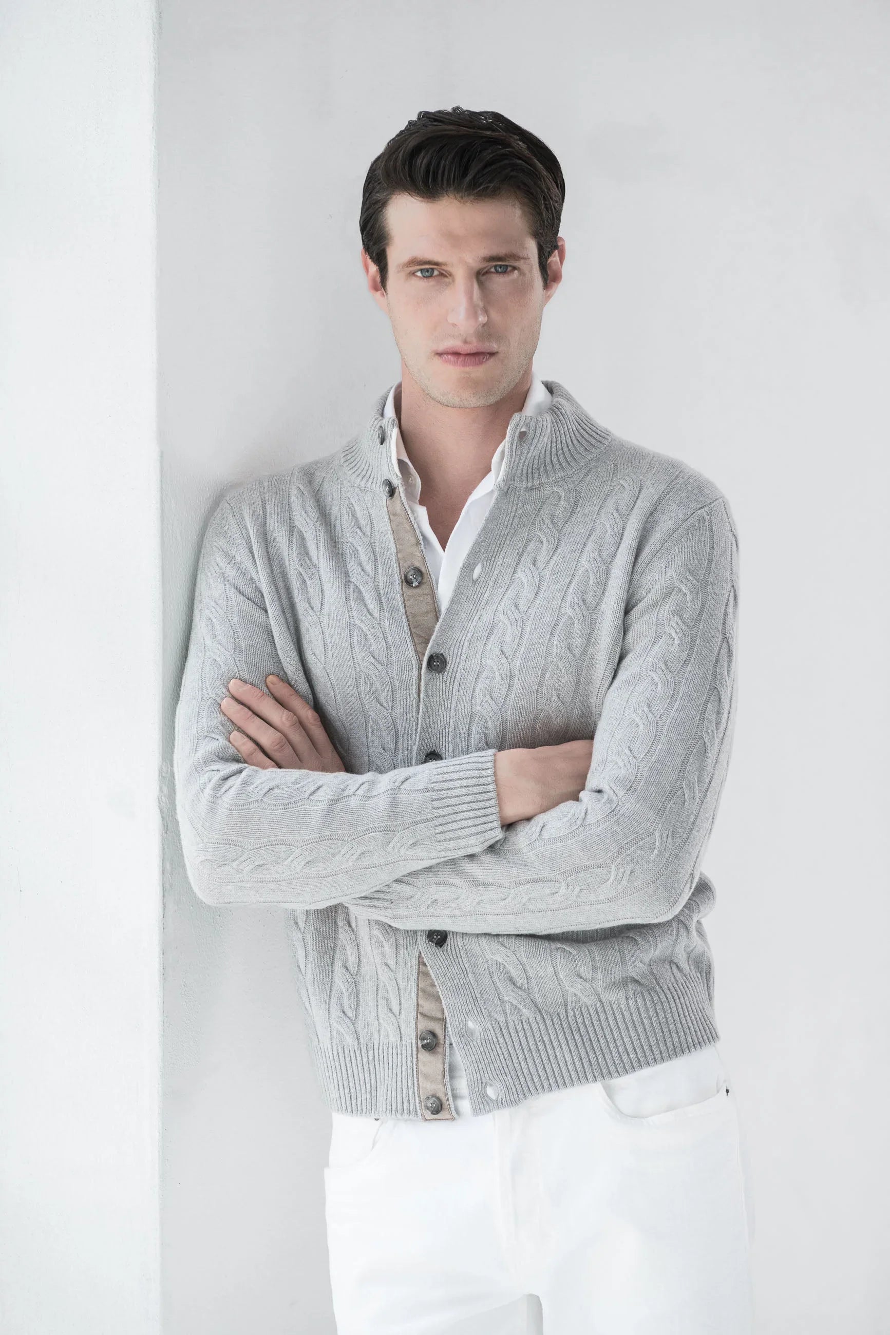 Light grey cardigan in cable knit