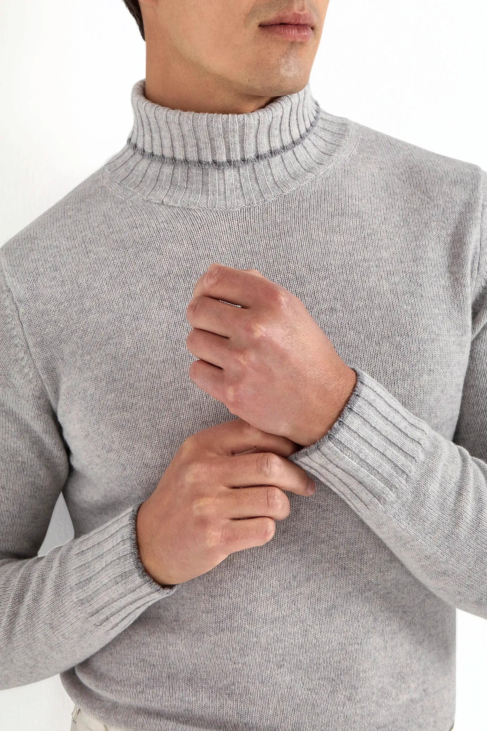 Light grey turtleneck sweater with collar detail