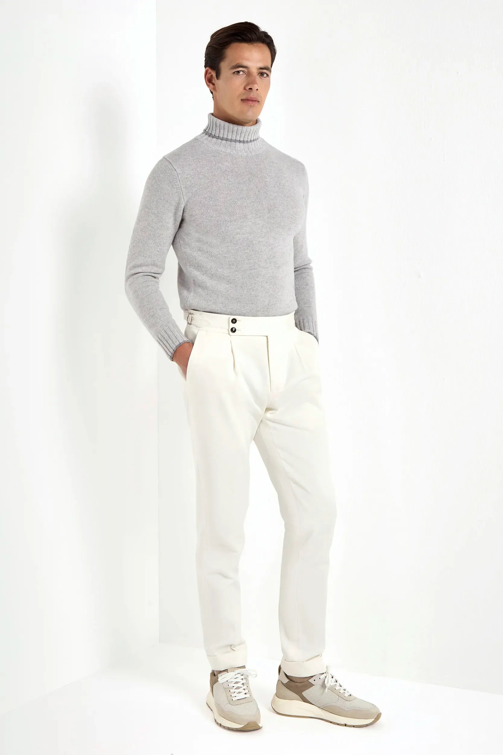 Light grey turtleneck sweater with collar detail