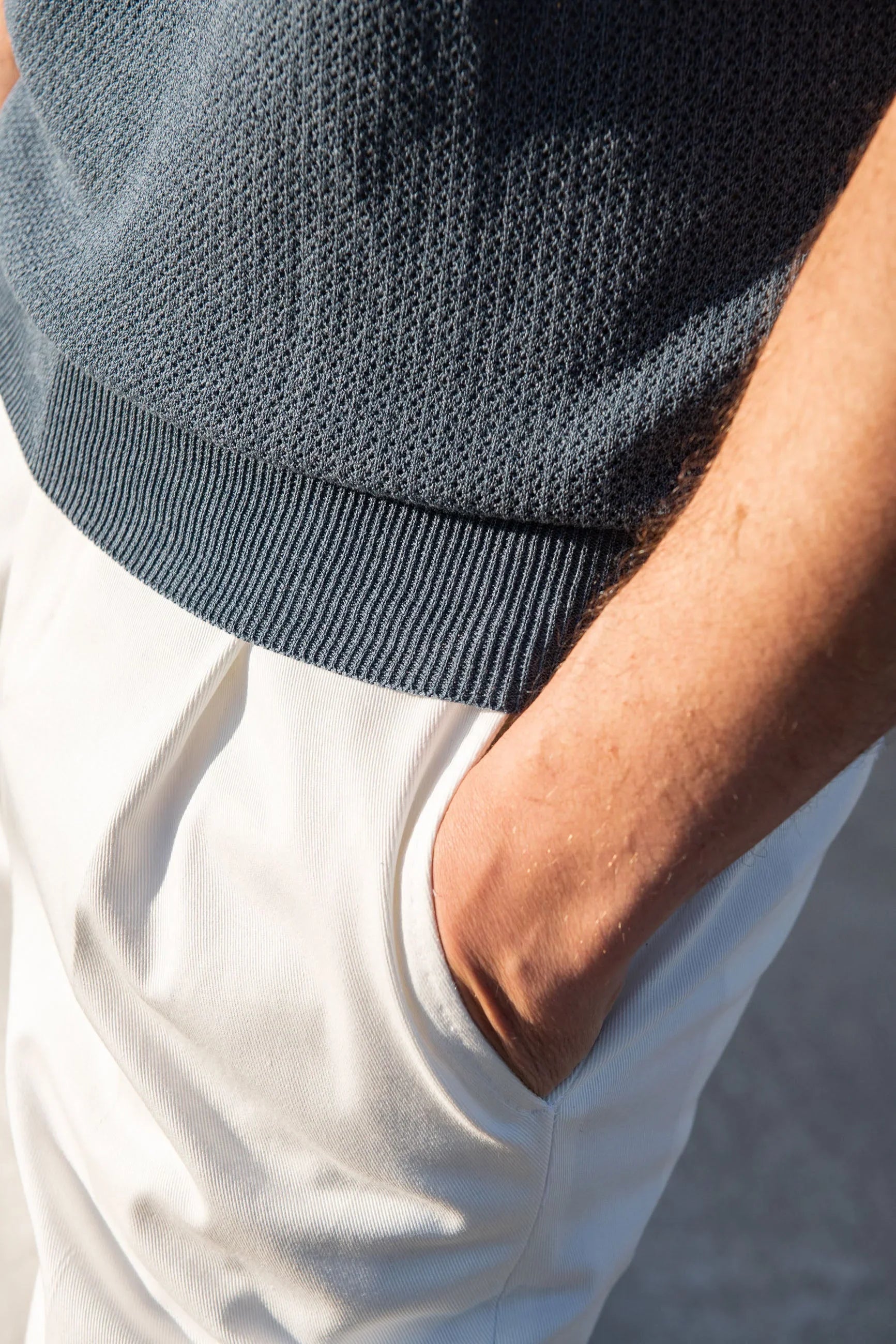 Ocean textured mesh polo shirt with zip