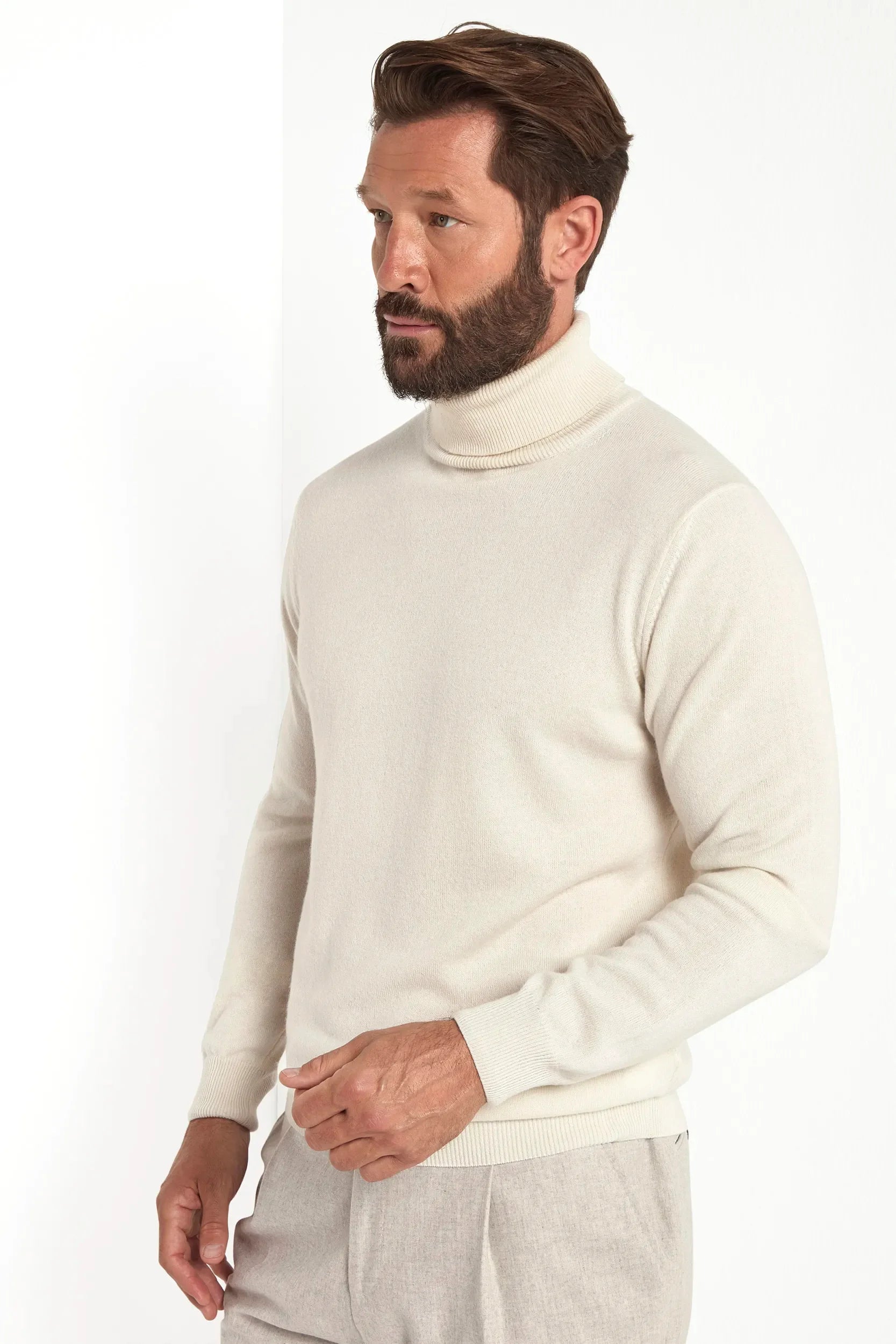Off-white cashmere turtleneck sweater