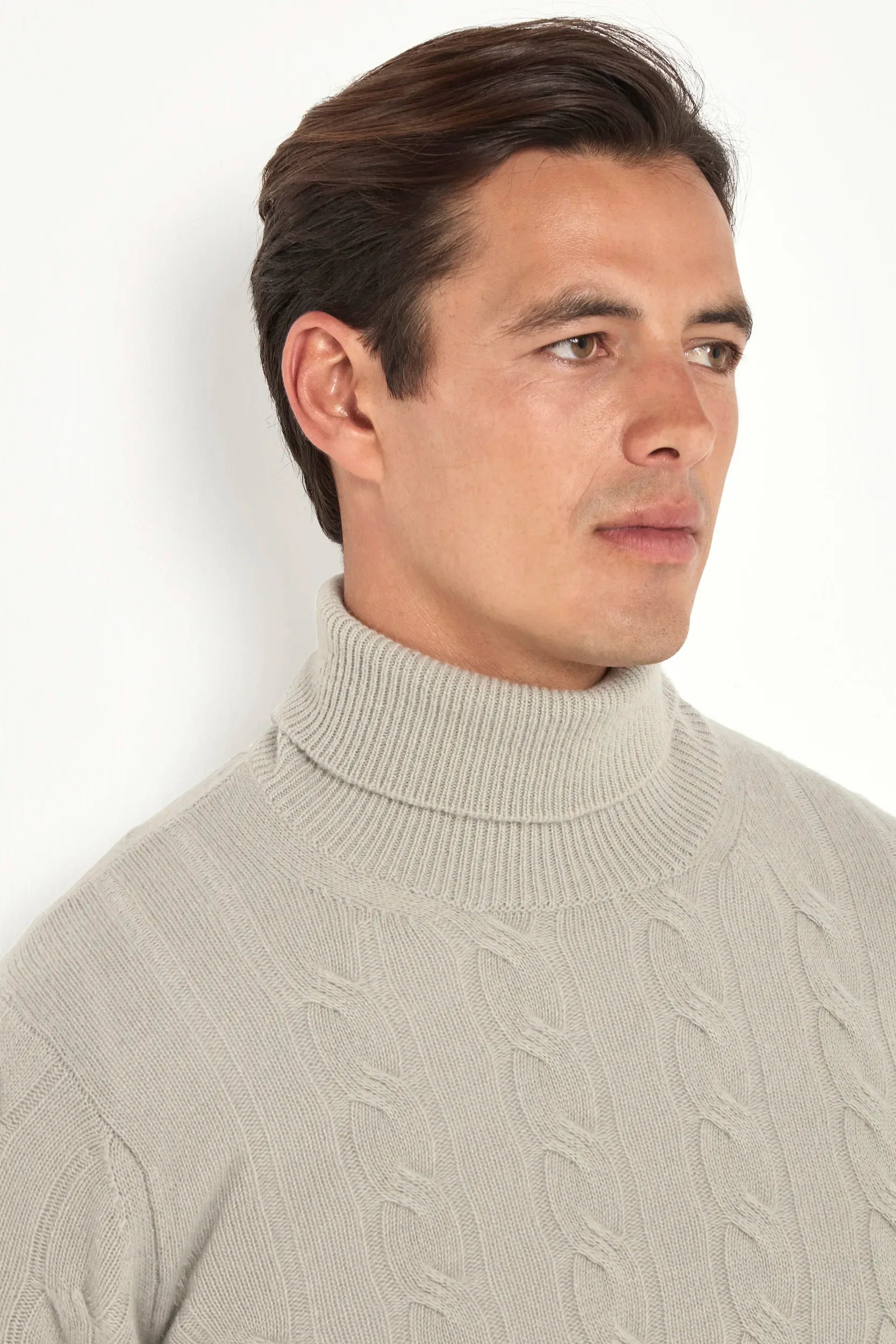 Light sage cable-knit turtleneck sweater