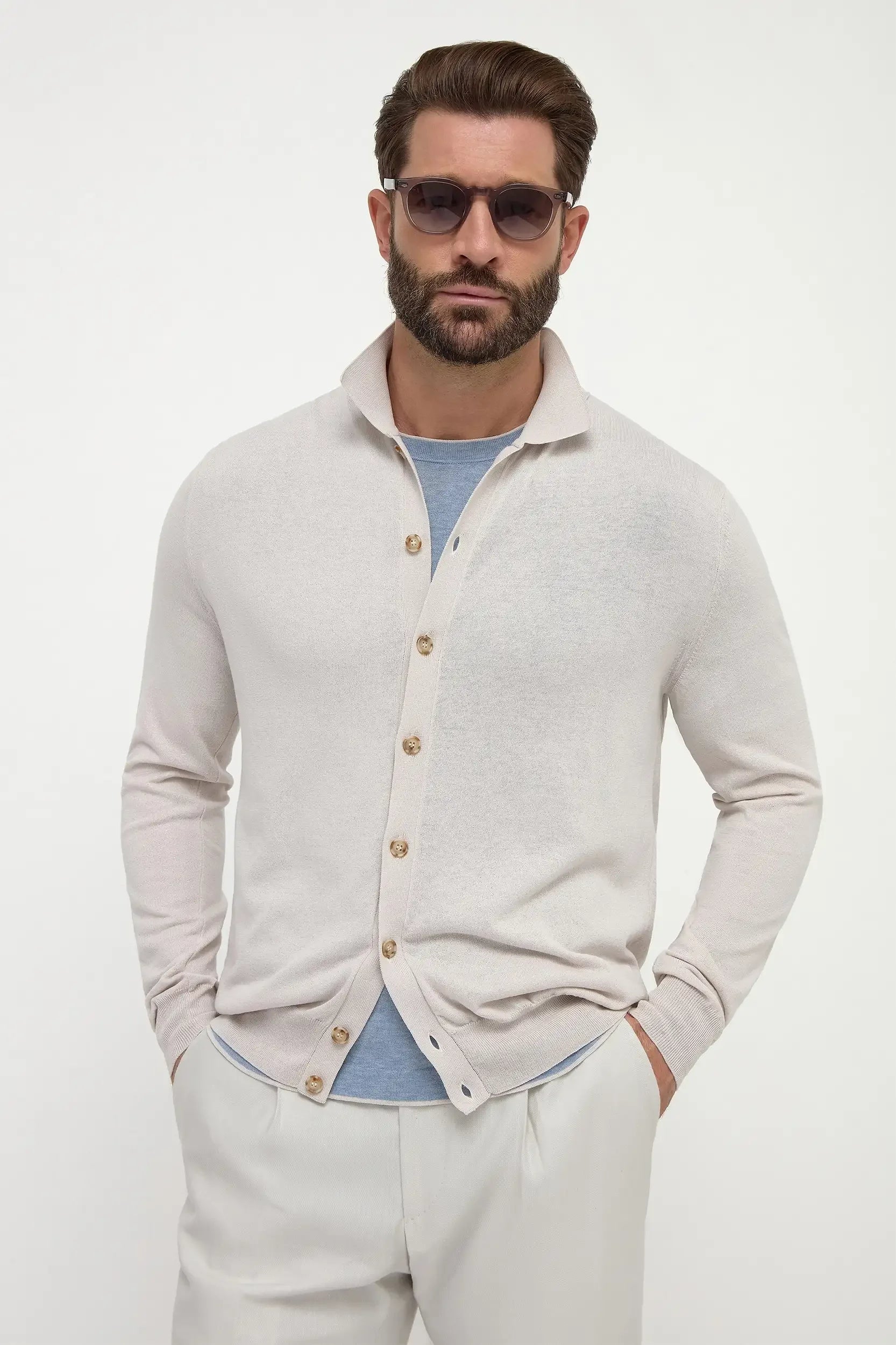 Stone polo cardigan