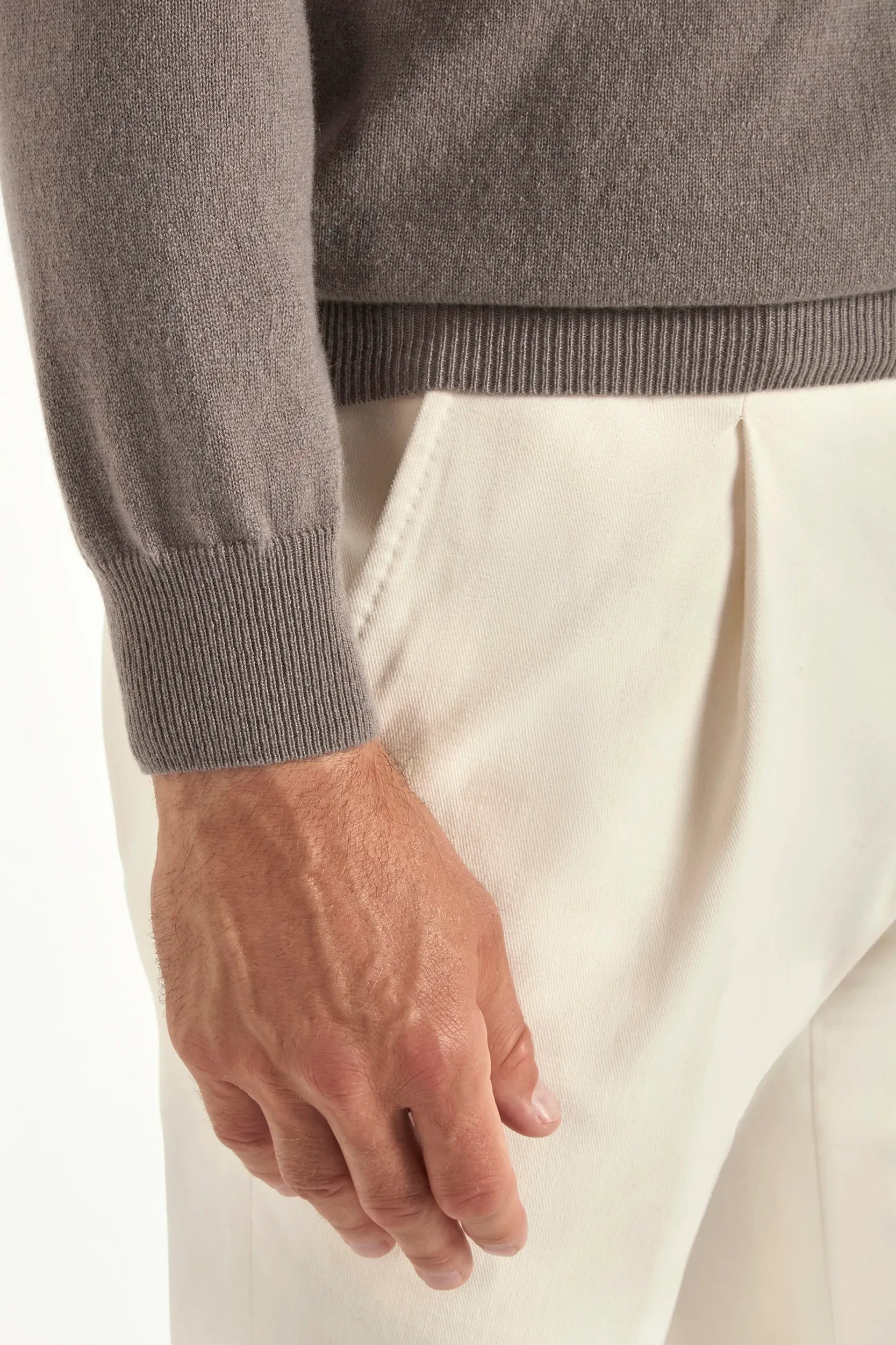 Taupe cashmere round-neck sweater