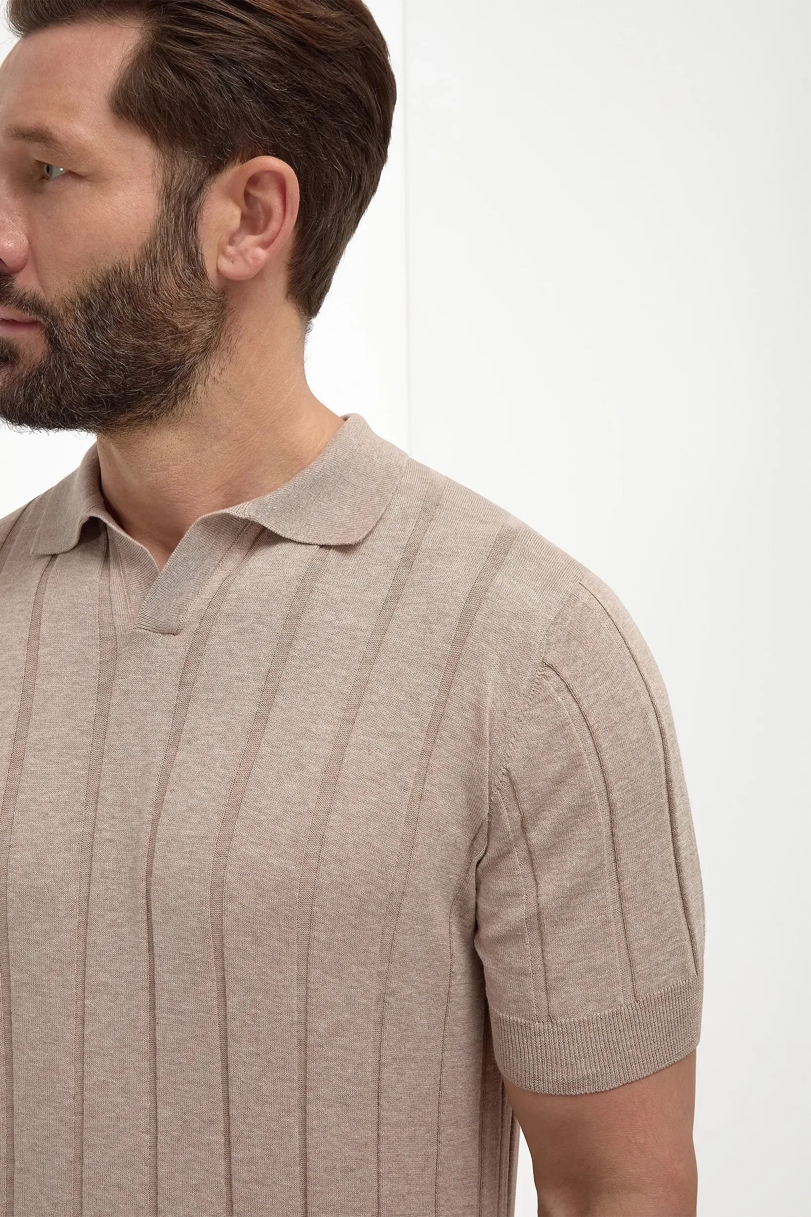 Taupe ribbed polo shirt