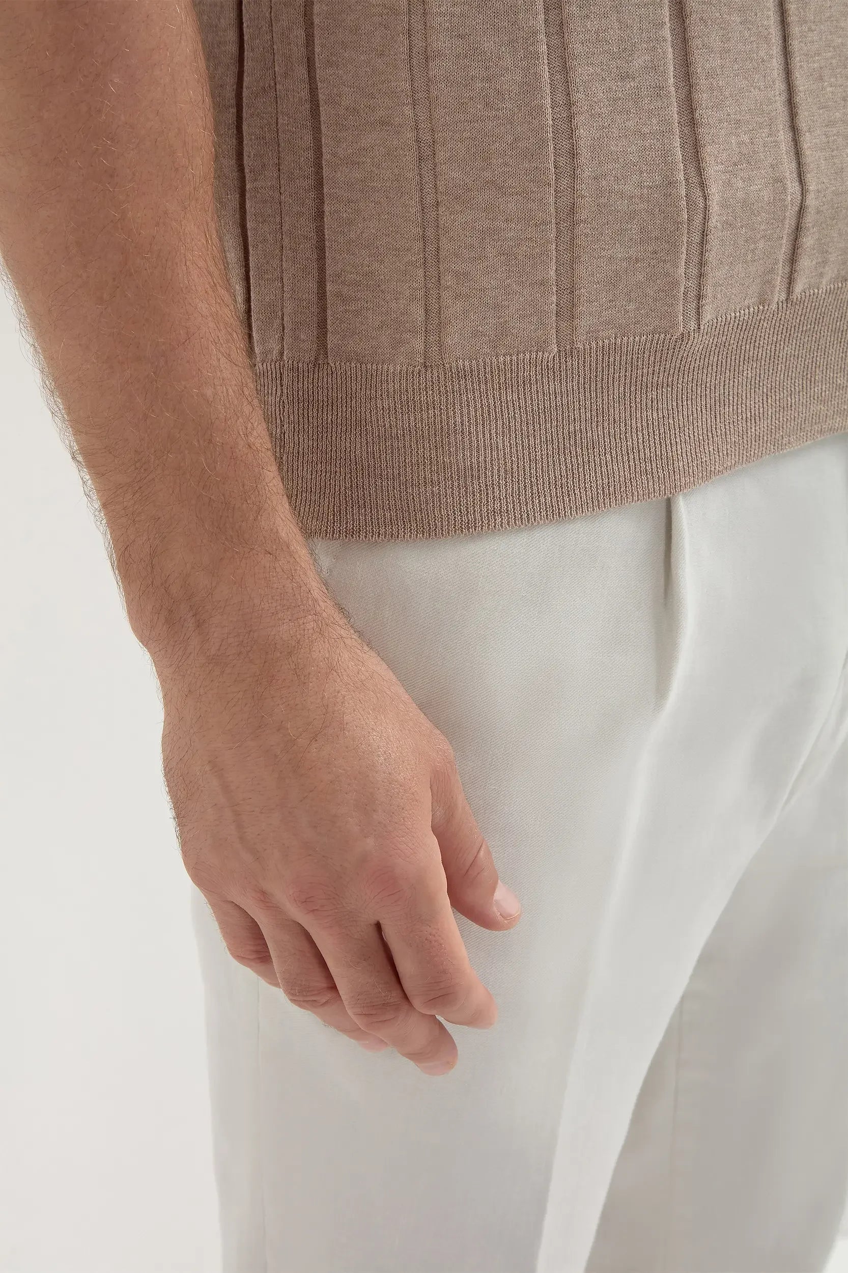 Taupe ribbed polo shirt