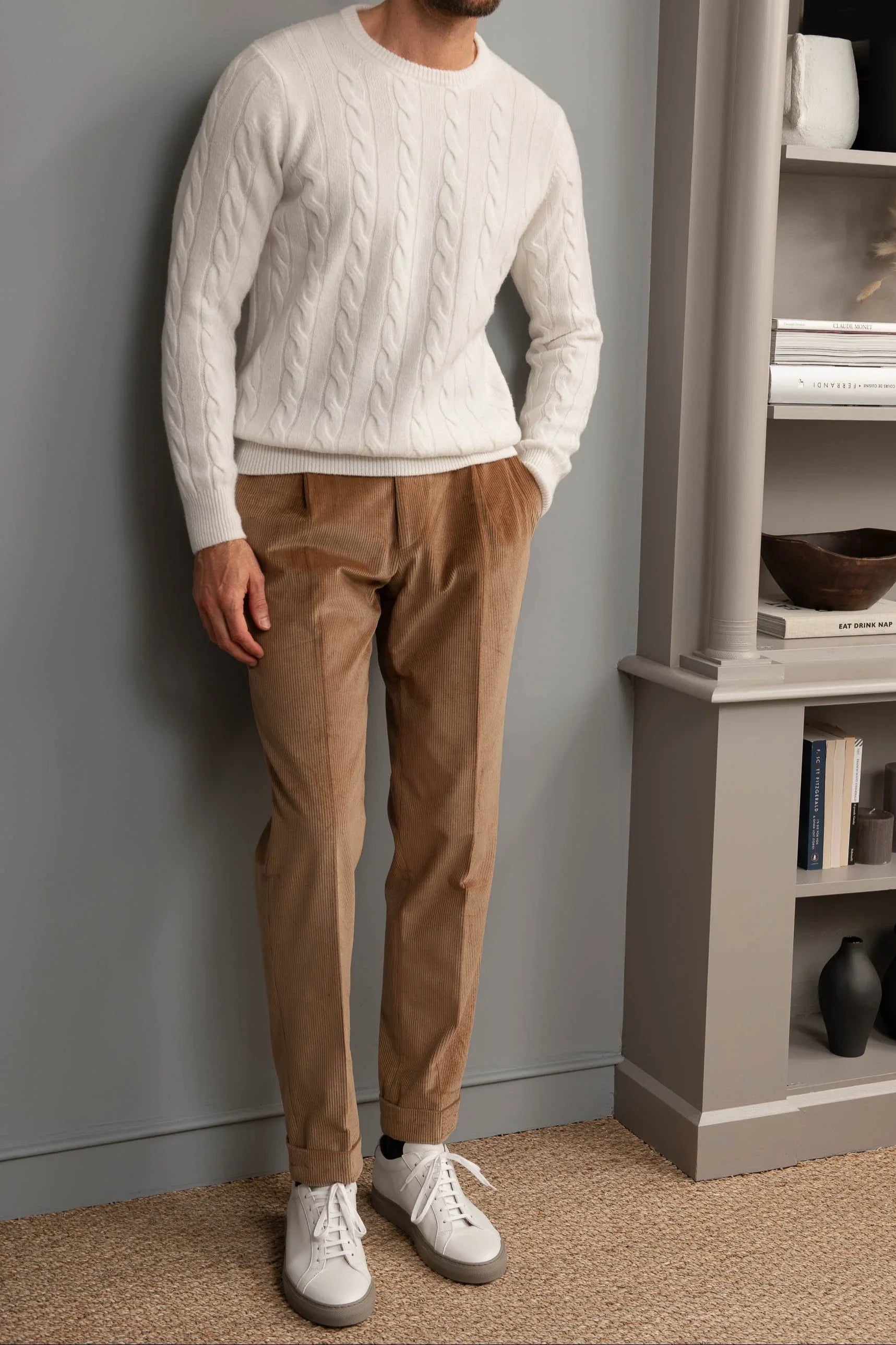 Pull blanc en maille torsadée